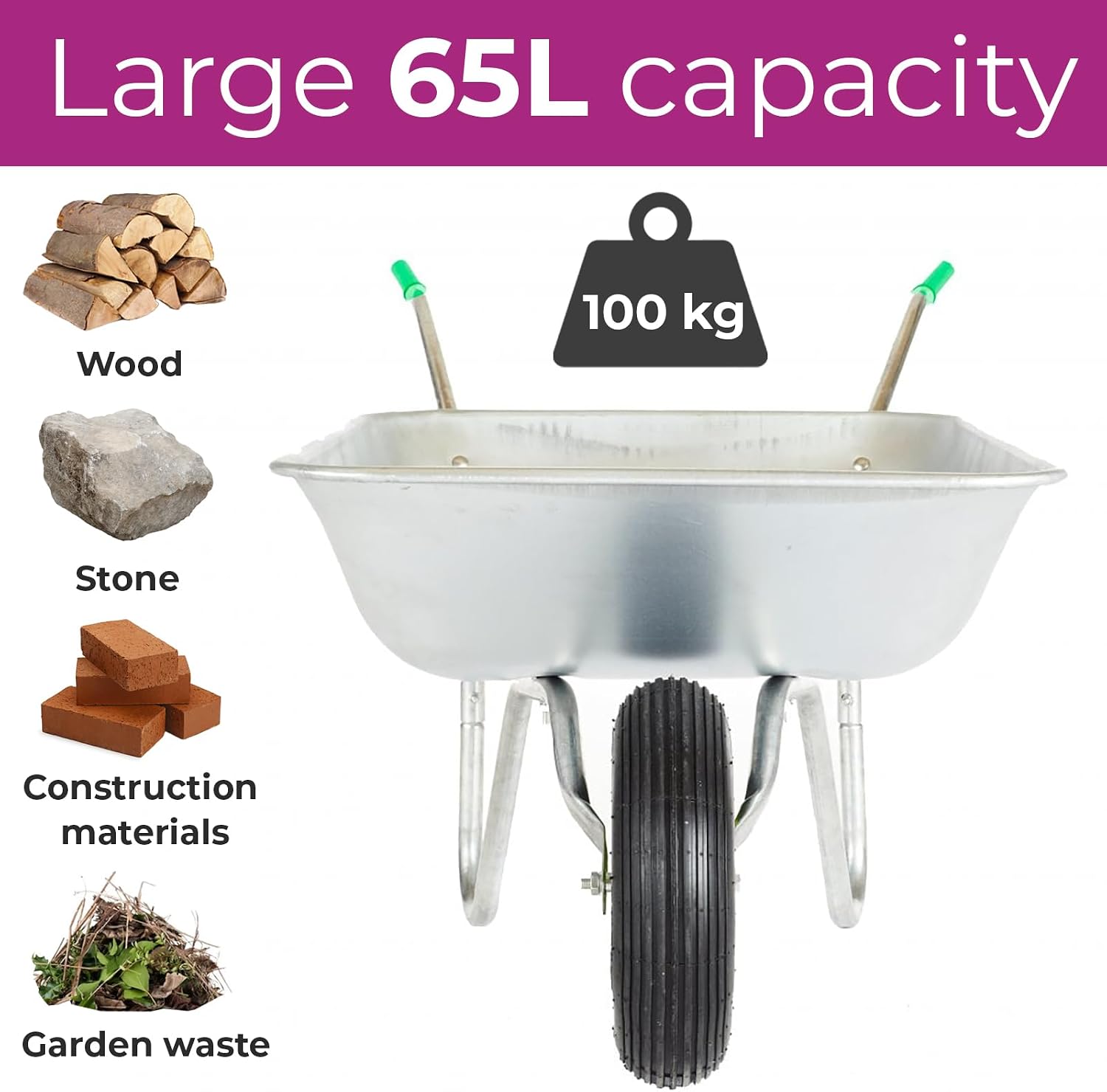 Detalle de Neo Wheelbarrow Home Garden Cart Galvanised Metal with Pneumatic Tyre Silver (65L)