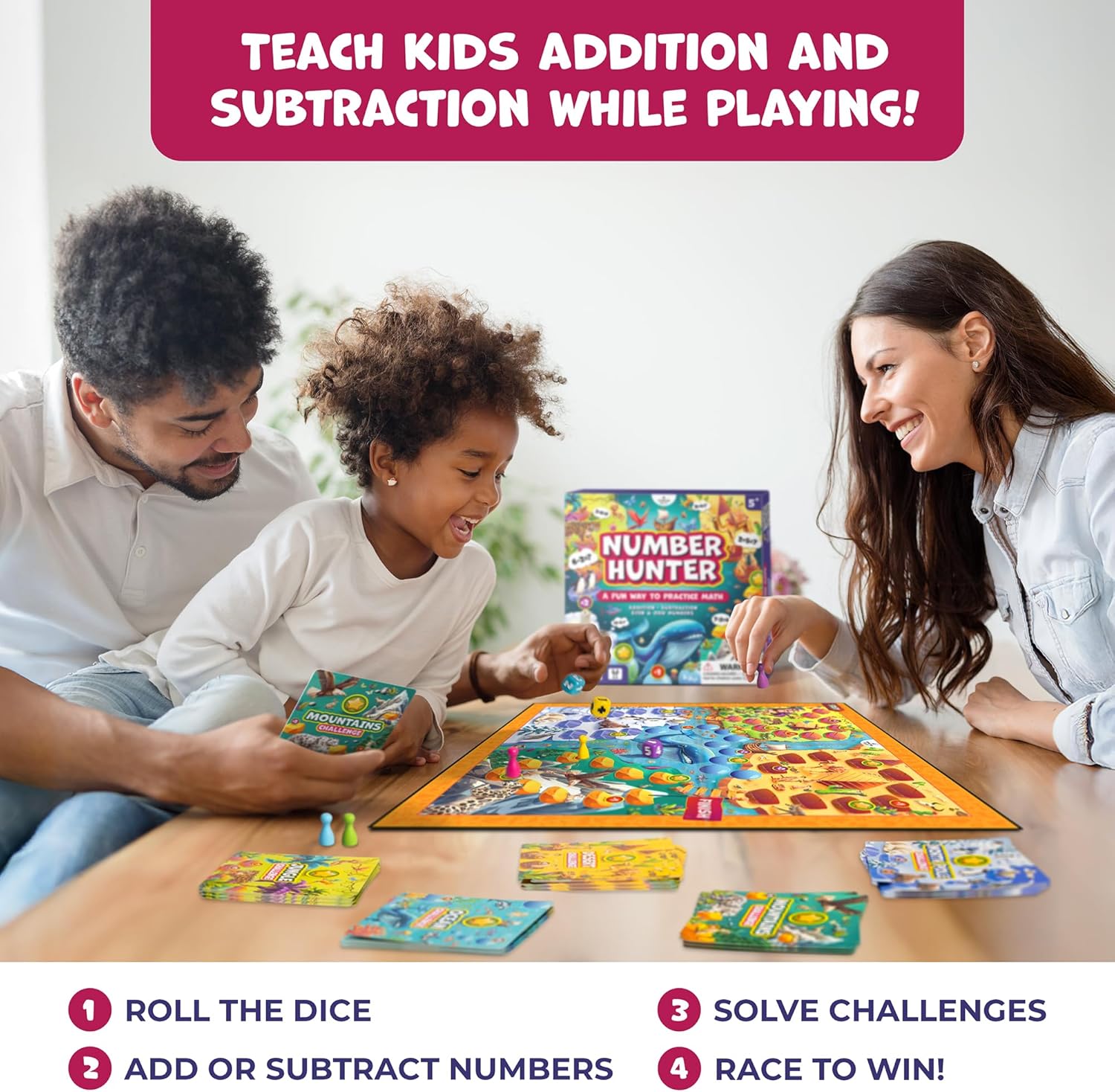 Detalle 2 de Number Hunter Math Board Game addition for ages 4-8 🎲