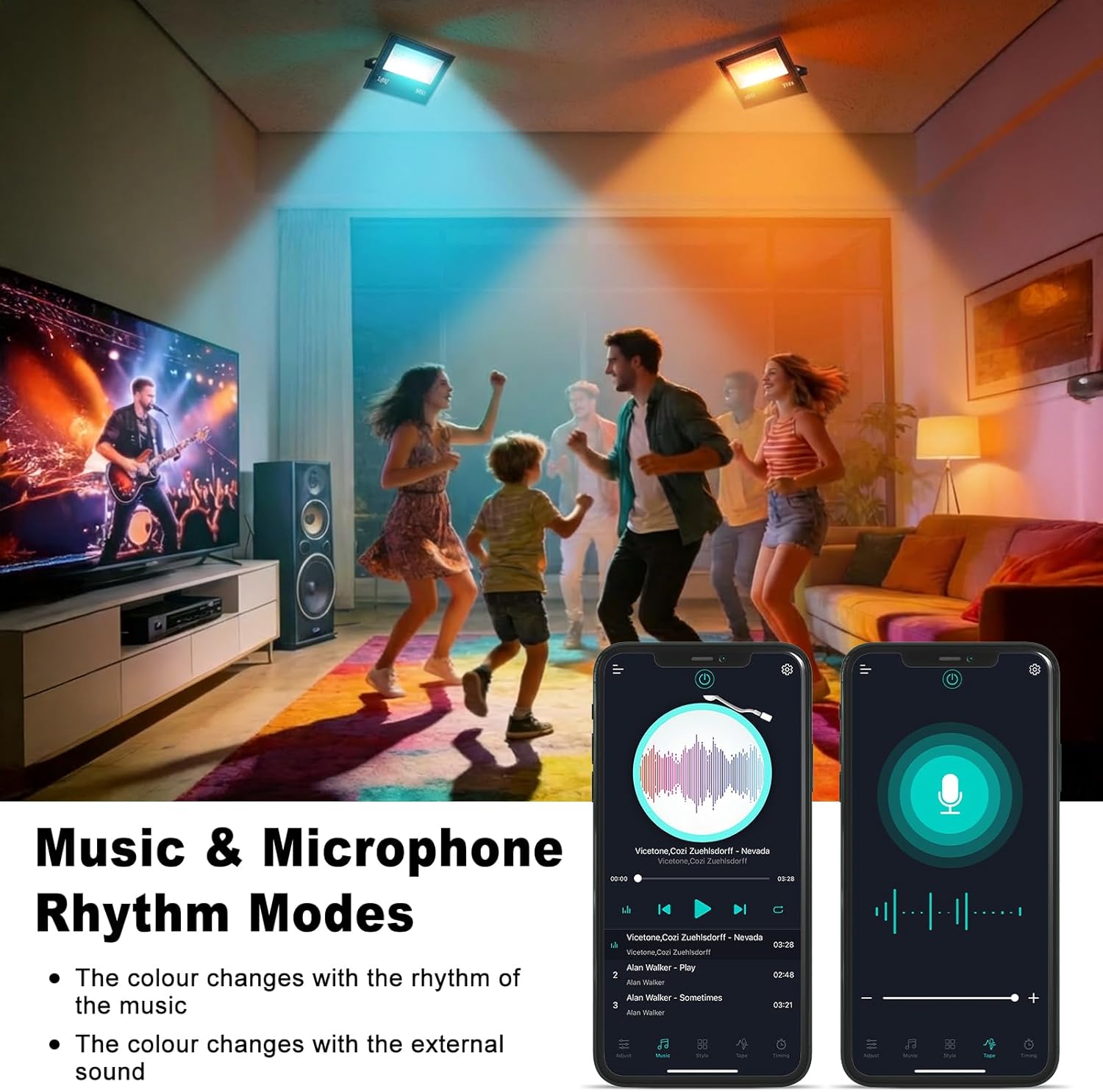 Thumbnail 4 de Flood Lights Outdoor 50W Smart RGB LED Floodlight (4 Pack) with Remote & Bluetooth App Control
