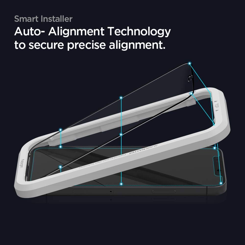 Detalle de Spigen AlignMaster vetro temperato per iPhone 12 e iPhone 12 Pro (2 pezzi) con copertura totale