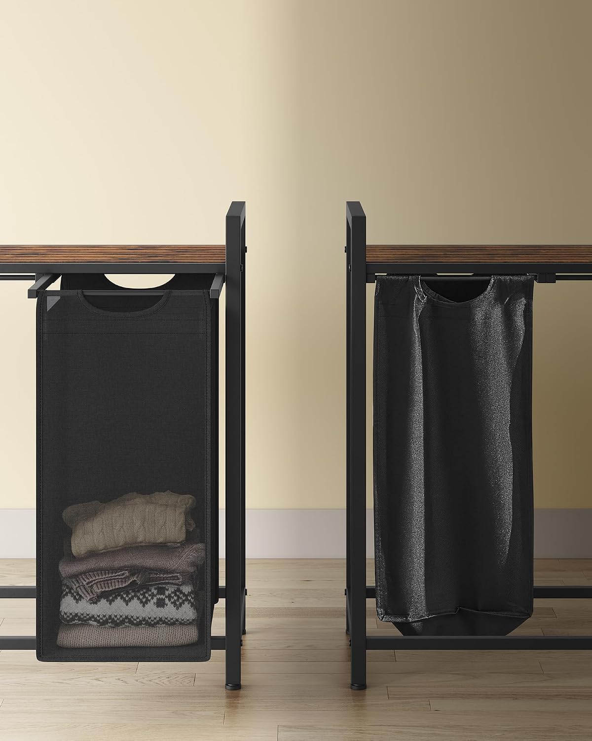 Detalle de VASAGLE BRENTA BLH401B01 tvättsorterare, 160 l med fyra fack och hylla