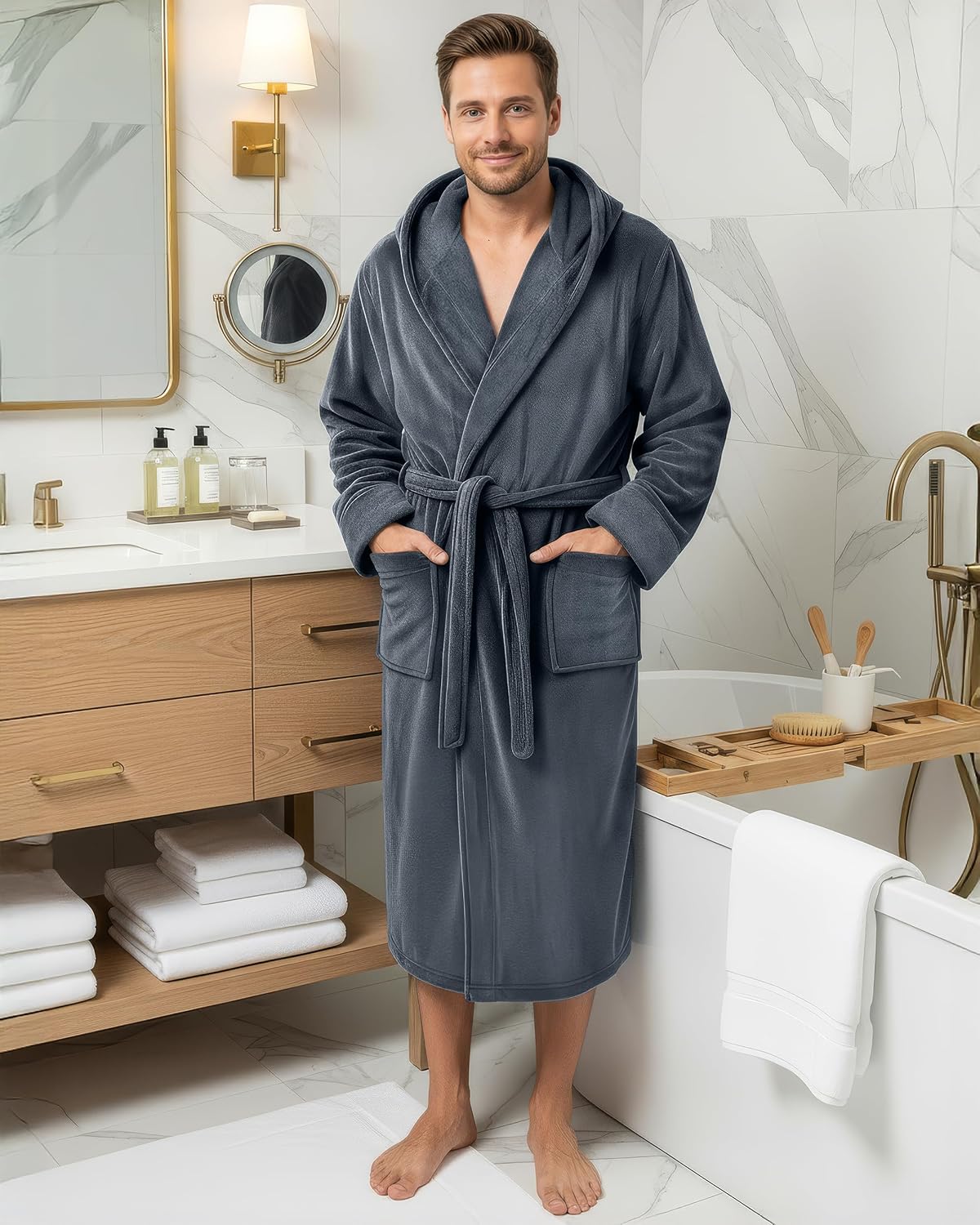Thumbnail 1 de NY Threads Herren-Bademantel mit Kapuze aus Fleece (Herren)