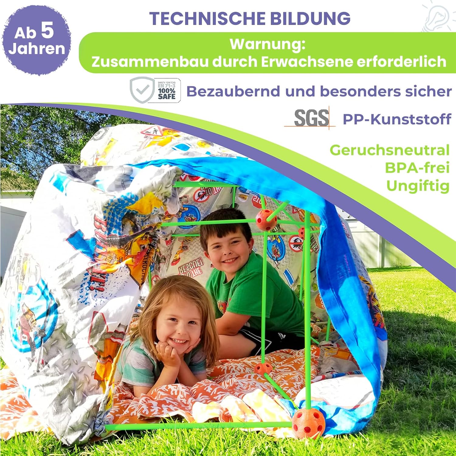 Thumbnail 2 de Tiny Land DIY Höhle Kinder Konstruktionsspielzeug mit leuchtenden Stäben, Outdoor & Indoor – 130-teiliges Set ab 5 Jahren