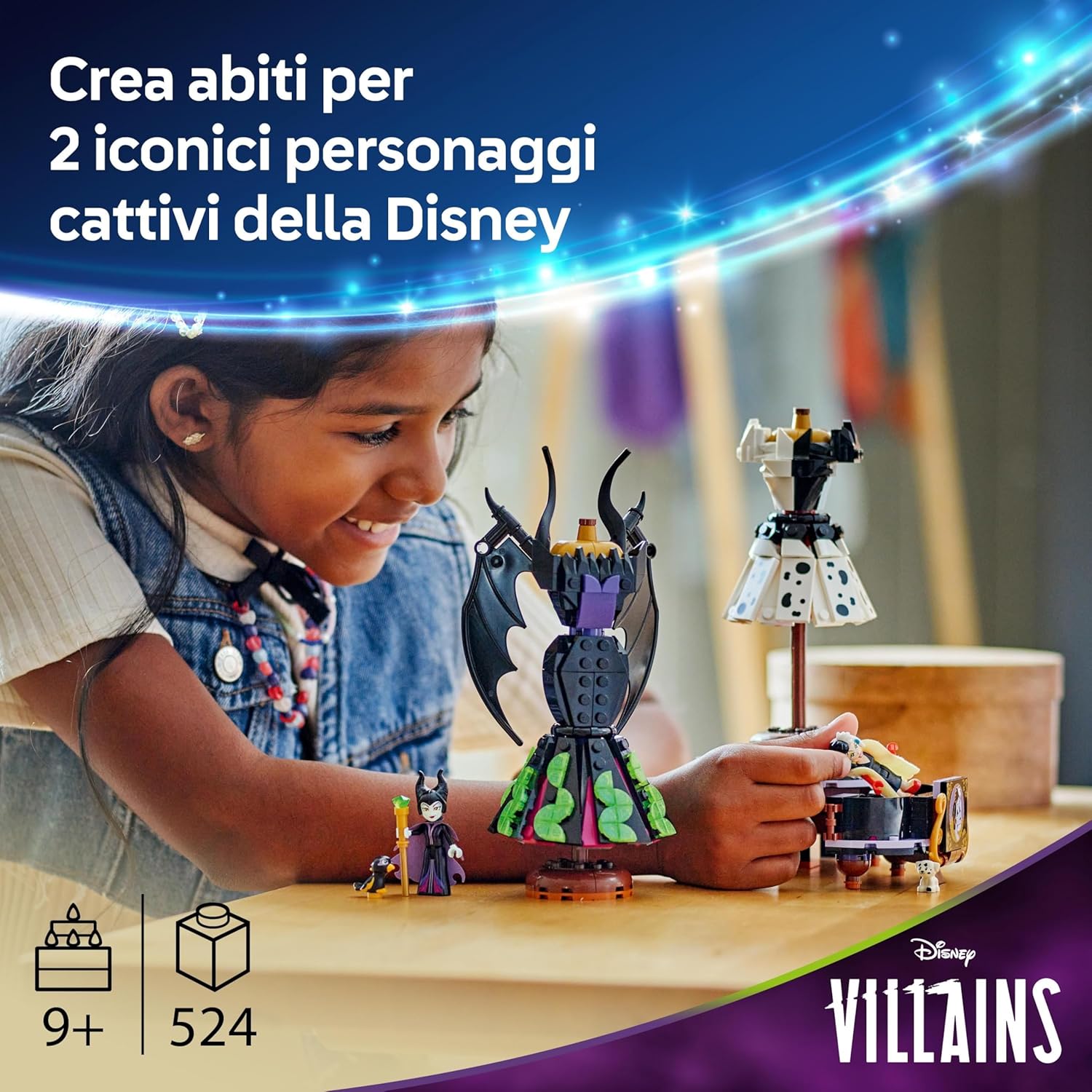 Detalle 2 de LEGO Disney 43262 Abiti di Malefica e Crudelia De Vil con espositori personalizzabili