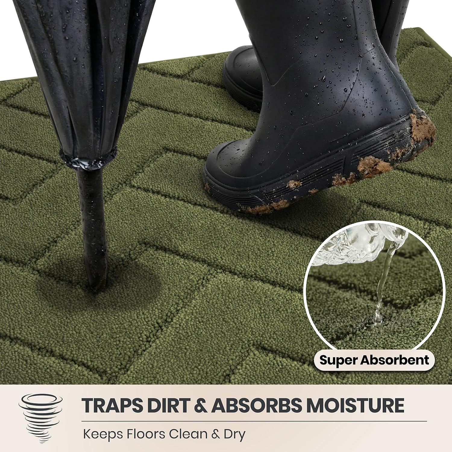 Detalle de Purrugs Dirt Trapping Door Mat 34" x 59" — Non-Slip, Machine-Washable Entry Rug for Muddy Shoes & Paws (Sage Green)