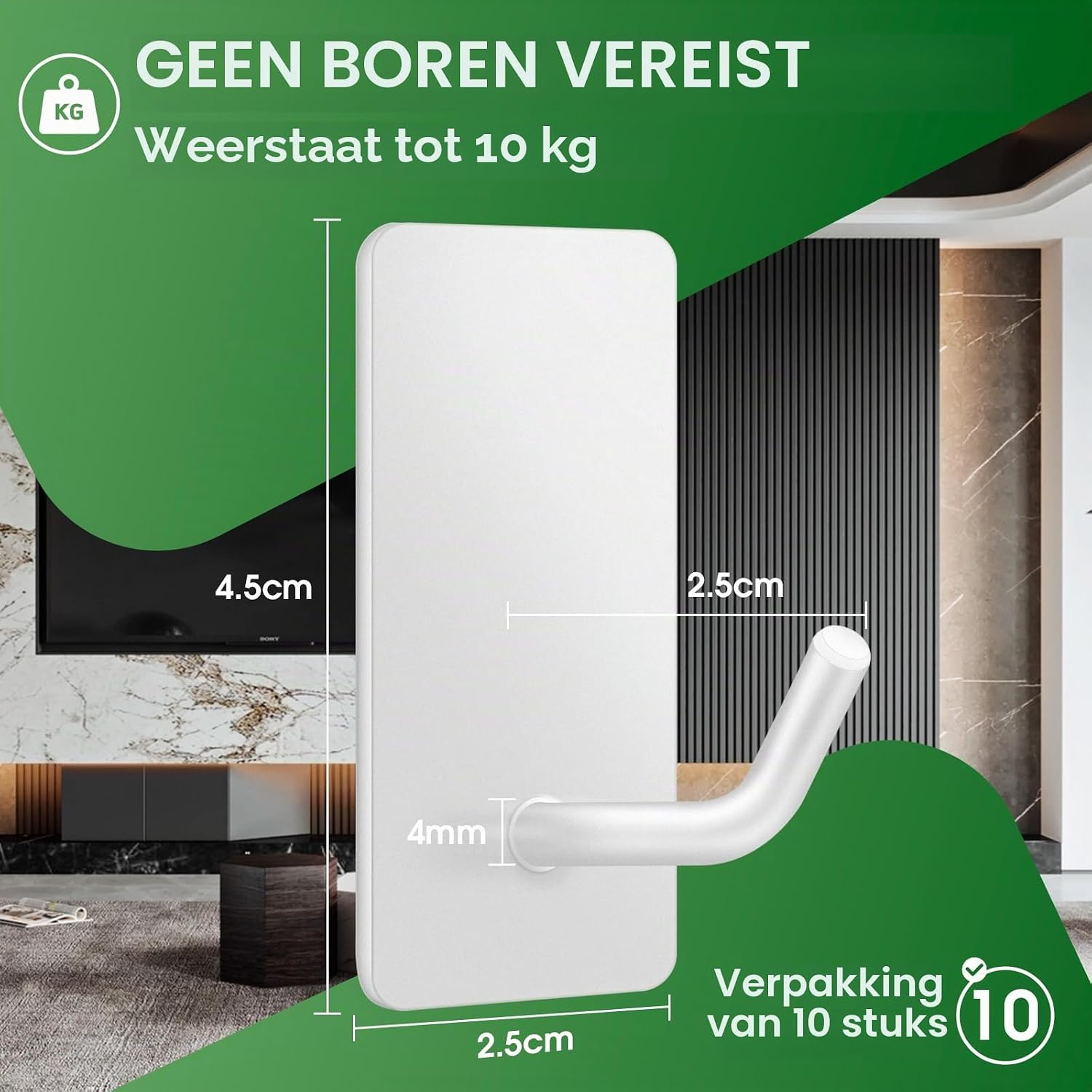 Detalle 2 de Vehepeay zelfklevende wandhaken van 304 roestvrij staal, set van 10