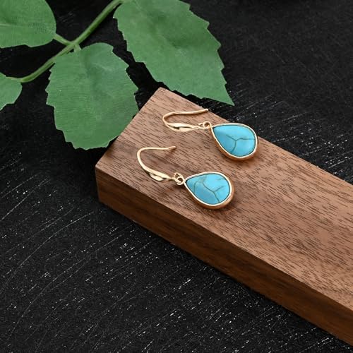 Detalle de Weviway Turquoise Teardrop Dangle Earrings – Gold Plated, Vintage Boho, Hypoallergenic & Lightweight