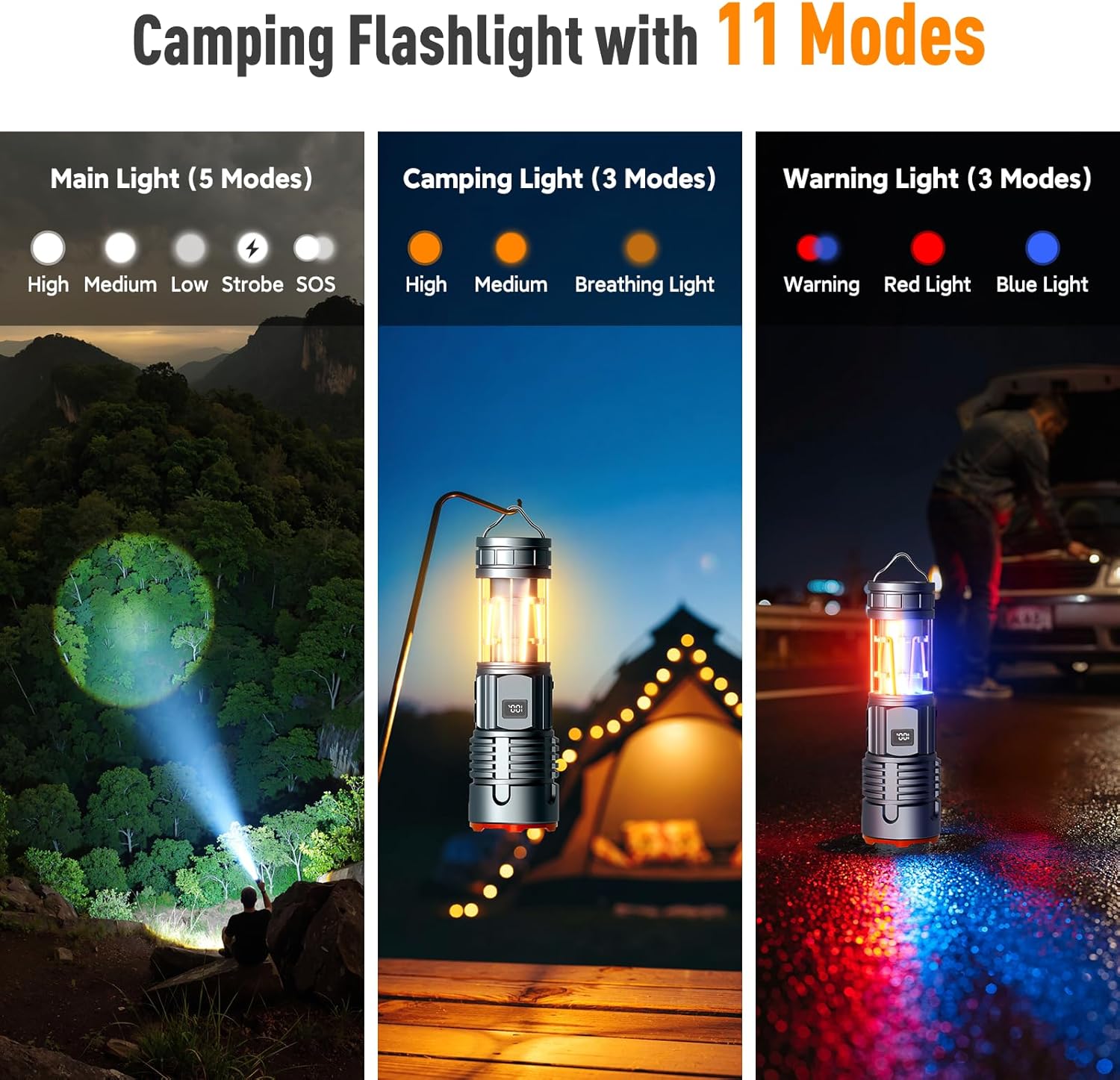 Thumbnail 2 de GEARLITE Rechargeable LED Torch with digital battery display, 11 modes and zoom (IP65)