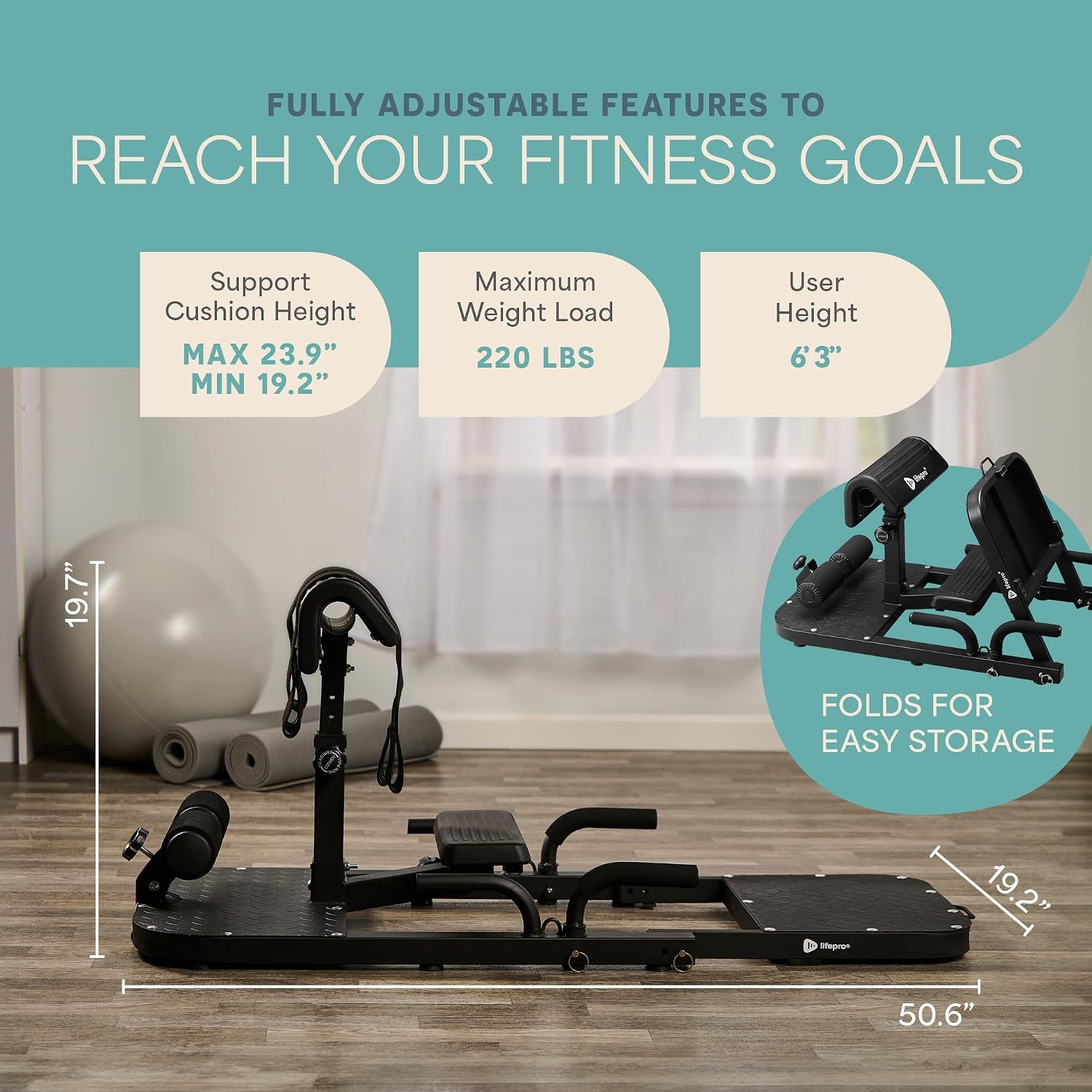 Detalle 2 de Lifepro LP-GLTBLST 2-in-1 Sissy Squat and Glute Machine, Foldable