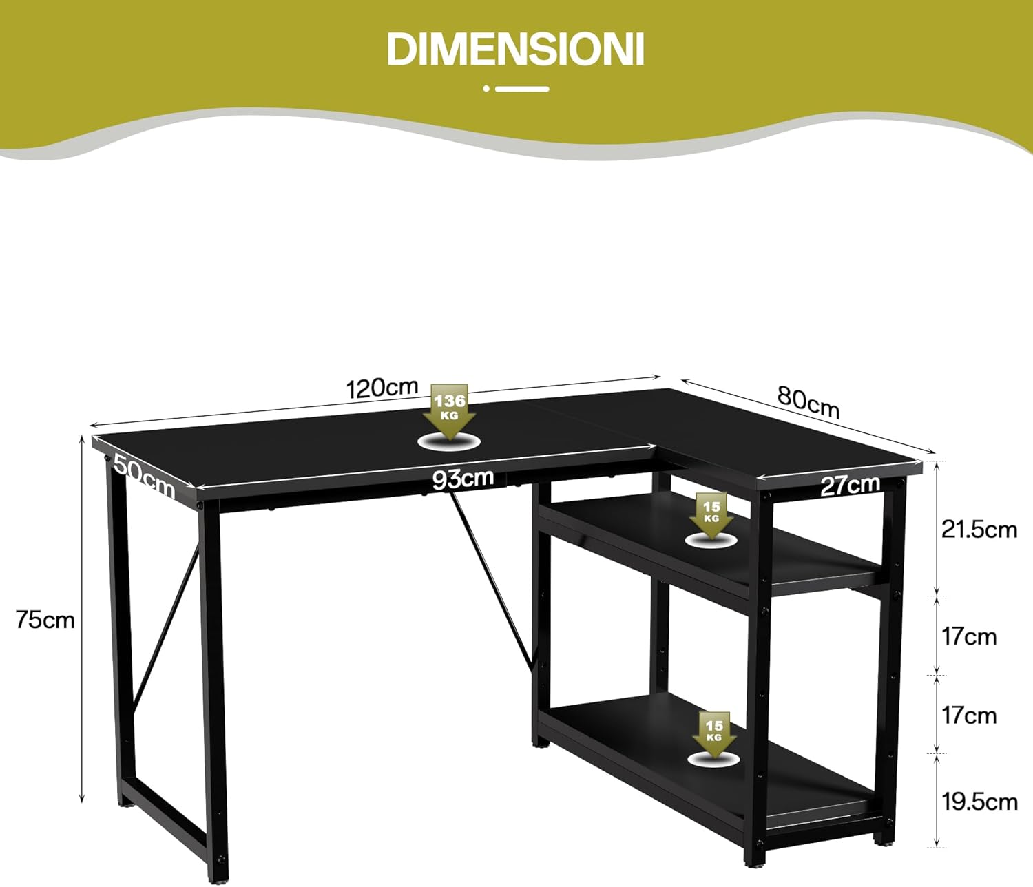 Thumbnail 2 de JUMMICO Scrivania Angolare L 120x80 cm 🪑