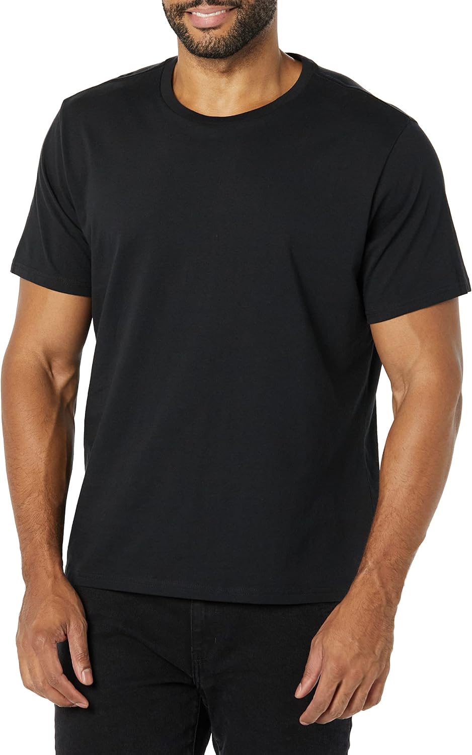 Detalle de Amazon Essentials Herren T‑Shirt mit kurzen Ärmeln und Rundhalsausschnitt in schmaler Passform