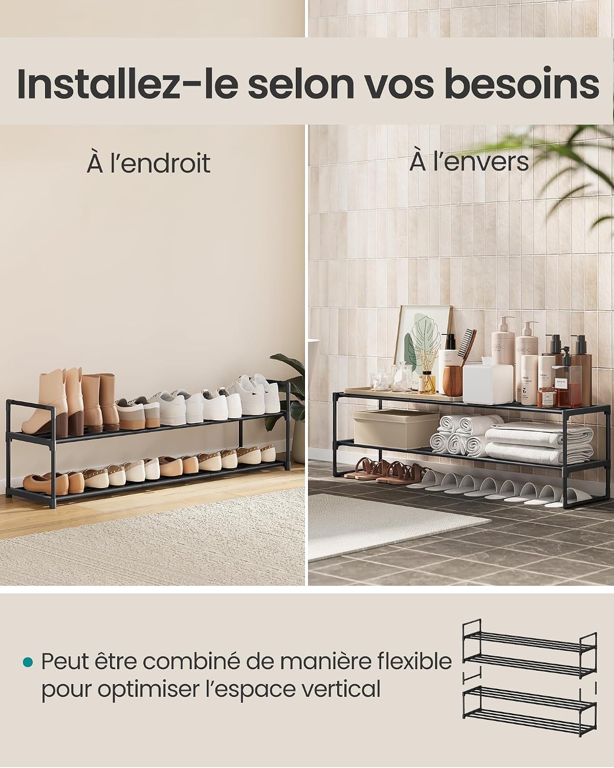 Thumbnail 3 de SONGMICS Étagère à Chaussures 2 Niveaux, Porte-Chaussures en Métal – LSA032B01