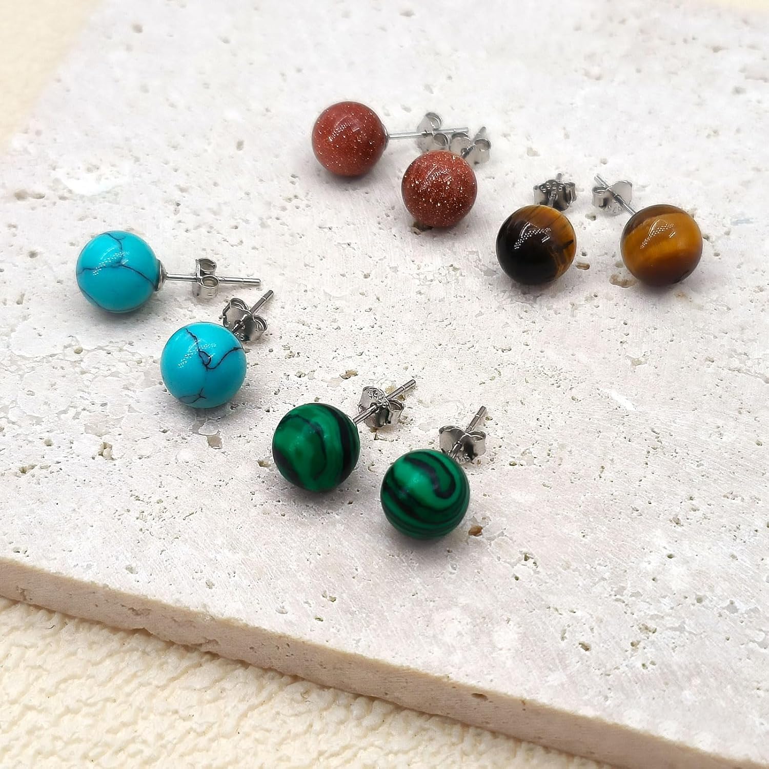 Thumbnail 5 de 8-mm Goldfluss Ohrstecker (Runde Kugel) aus 925er Sterling-Silber – hypoallergen, mit Schmetterlingsverschluss