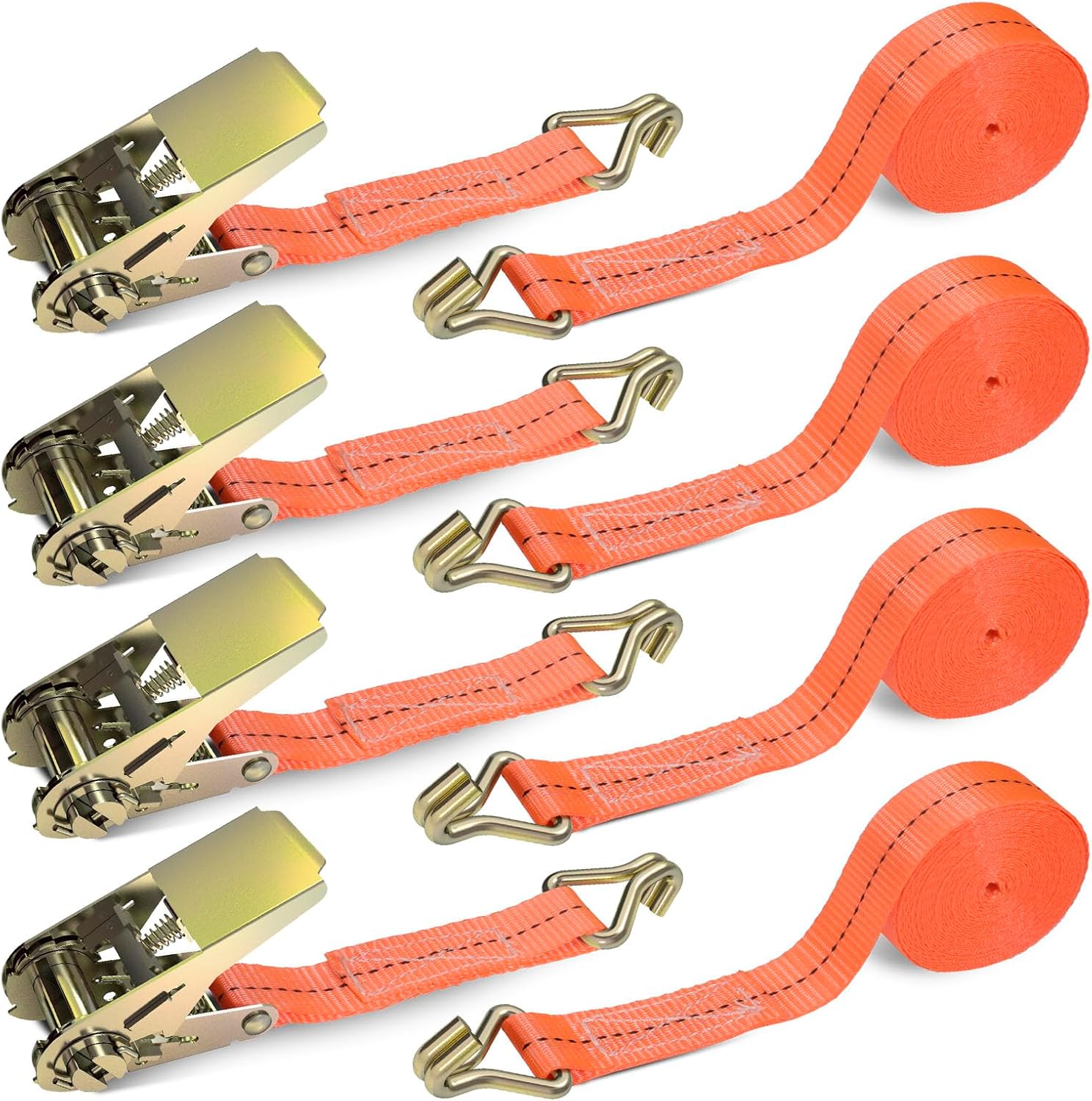GLOSKIN Lot de 4 sangles d’arrimage à cliquet avec crochets – 5,5 m × 2,5 mm, 1000 kg (orange)