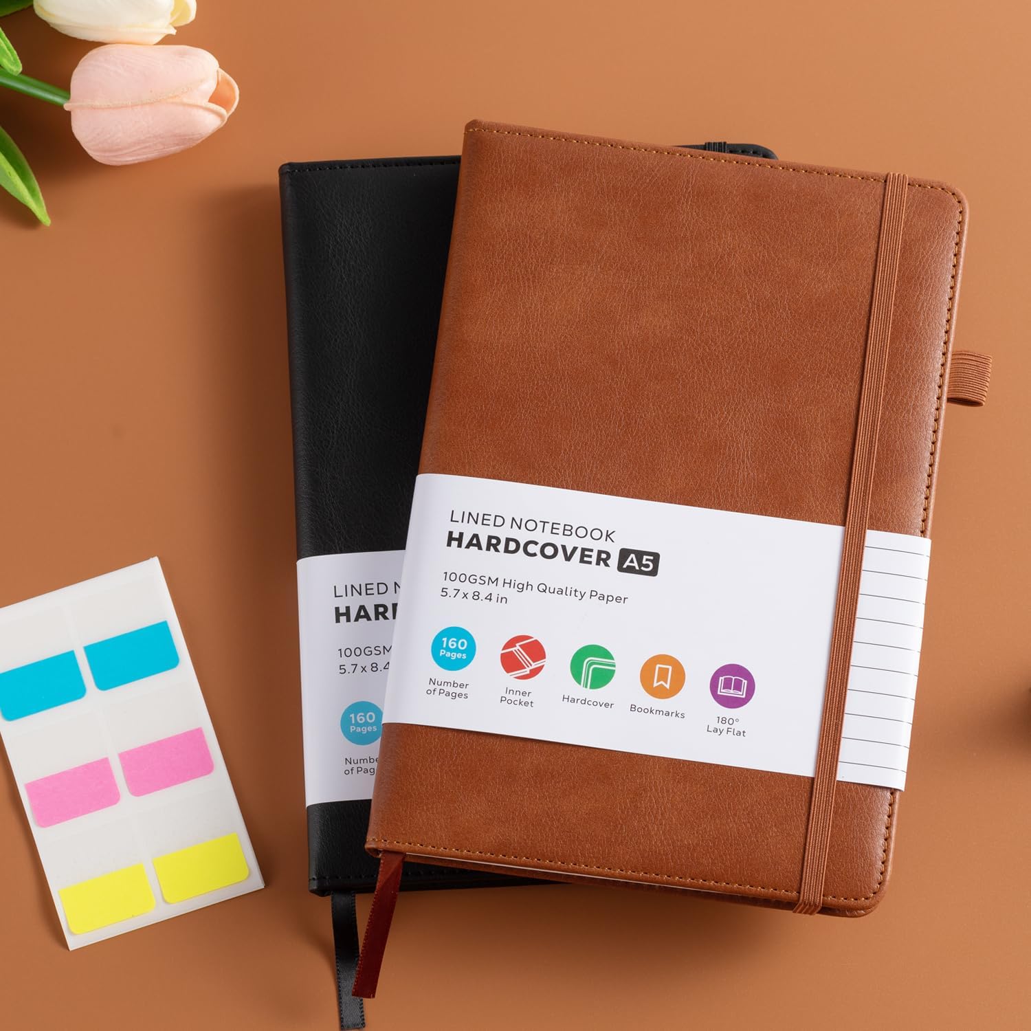 Detalle de FOCUS DAY Dotted Journal Notebook Set, 2-Pack A5, 320 Dot Grid Pages