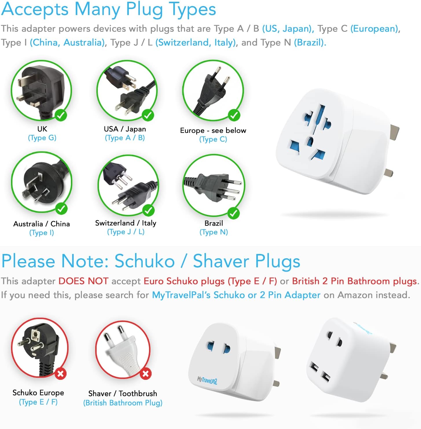 Detalle 2 de MyTravelPal World to UK Plug Adapter | Universal Travel Adaptor with 10A Fuse