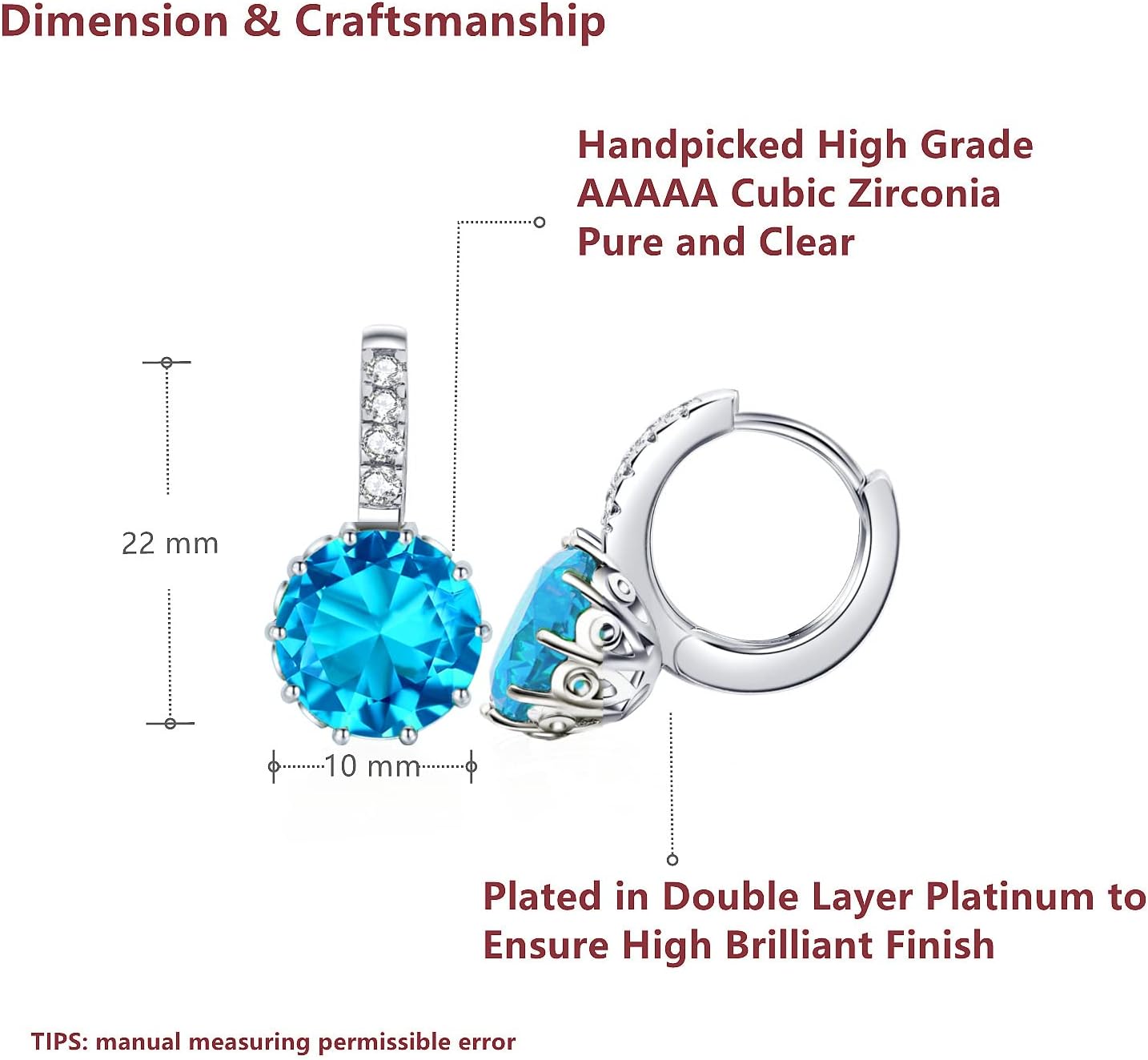 Detalle 2 de VONSSY Gemstone Drop Dangle Earrings 18k plated