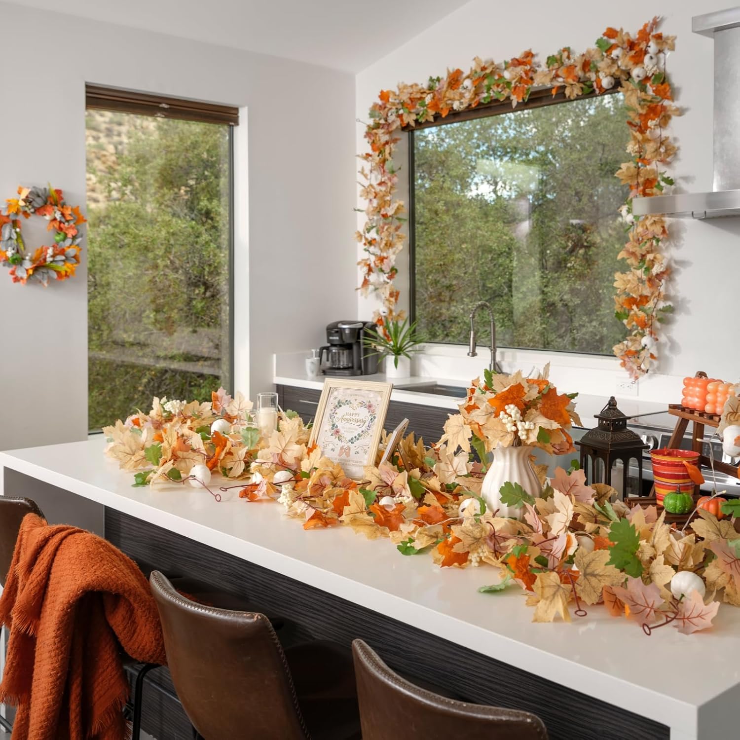 Thumbnail 6 de CQURE 16-Pack Fall Leaf Garland, 94.4 Ft Silk Maple Leaves