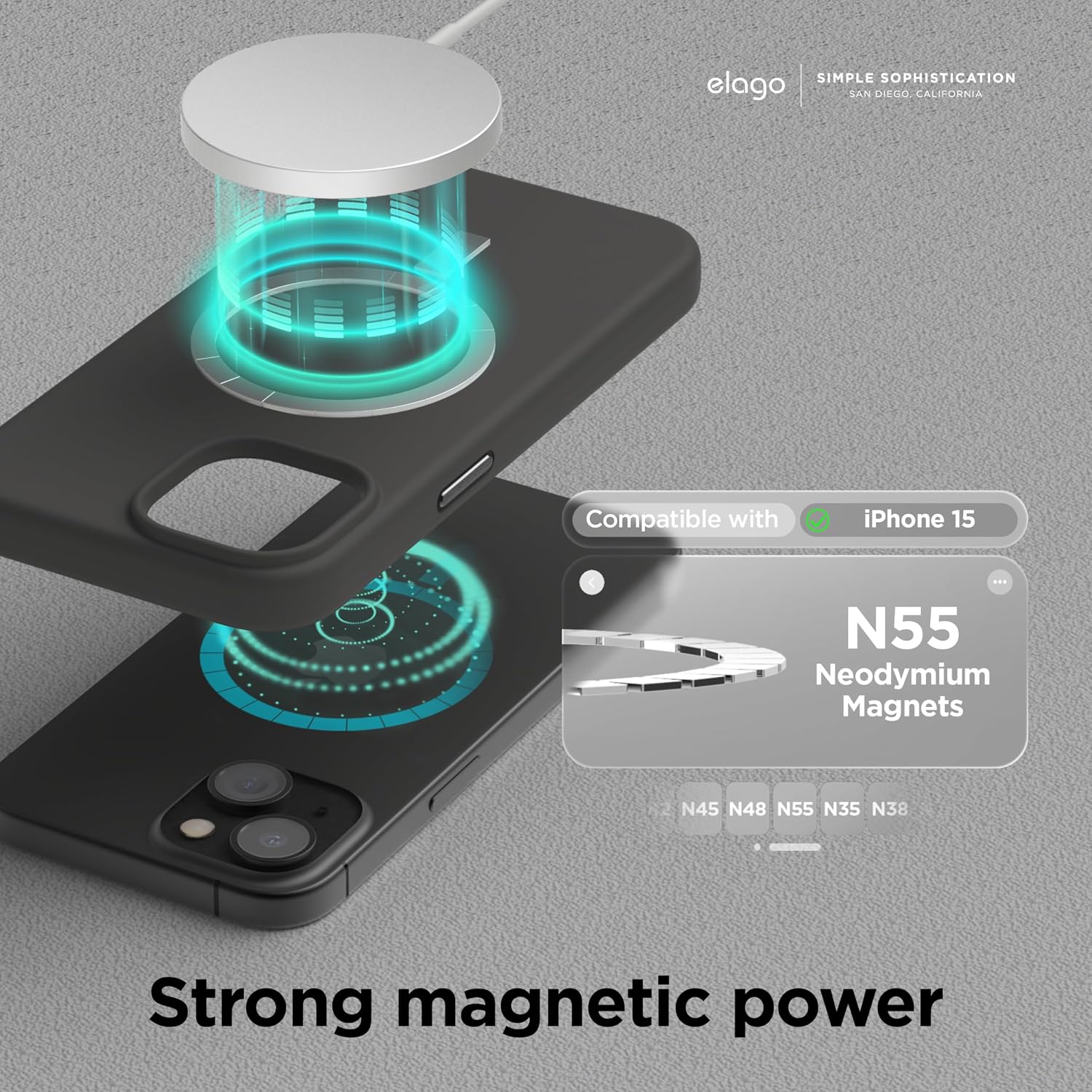 Detalle de elago Coque magnétique en silicone 5 couches pour iPhone 15 compatible MagSafe (Noir)