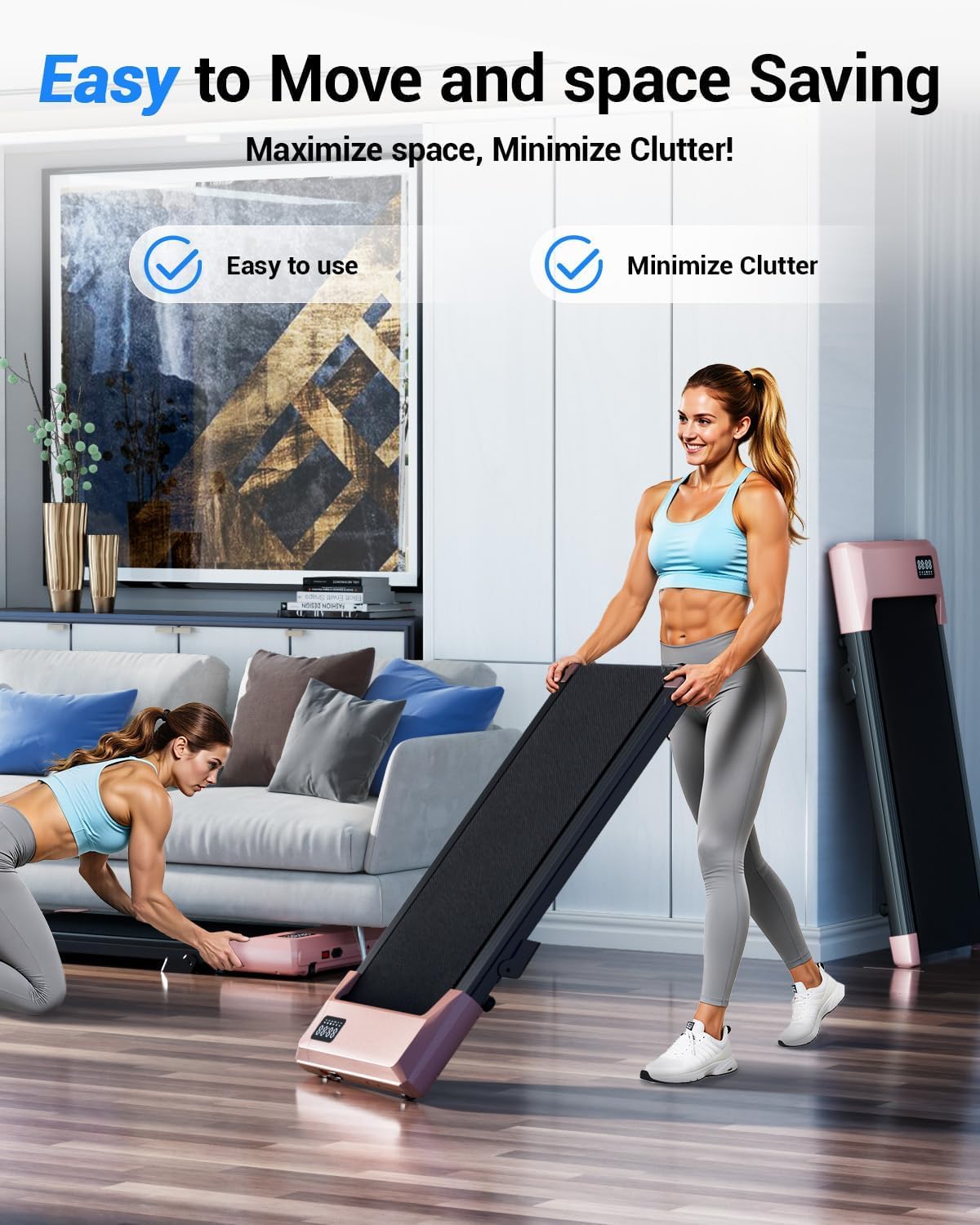 Detalle 2 de Superun walking pad treadmill, 6% incline, 300 lbs capacity, 2.5 hp motor
