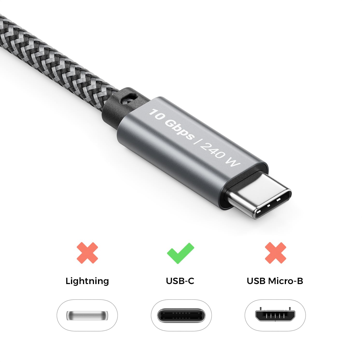 Detalle de deleyCON MK7740 1m USB-C Cable, 240W PD 3.1, 10 Gbps USB 3.2 Gen 2