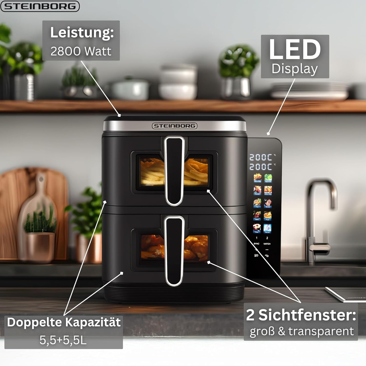 Thumbnail 6 de Steinborg Heißluftfritteuse Doppelkammer 11 Liter
