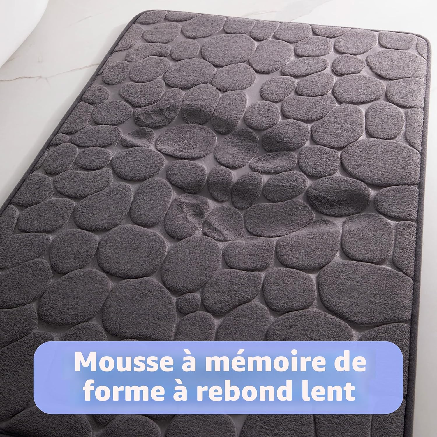 Detalle de chakme Tapis de Bain en Mousse à mémoire de Forme – 43 x 61 cm, Gris foncé