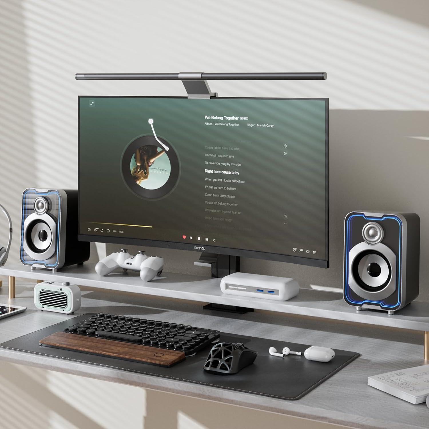 Detalle de SOULION 2.0 Computer Speakers: Compact 10W USB-Bluetooth Desktop Soundbar with LED Modes