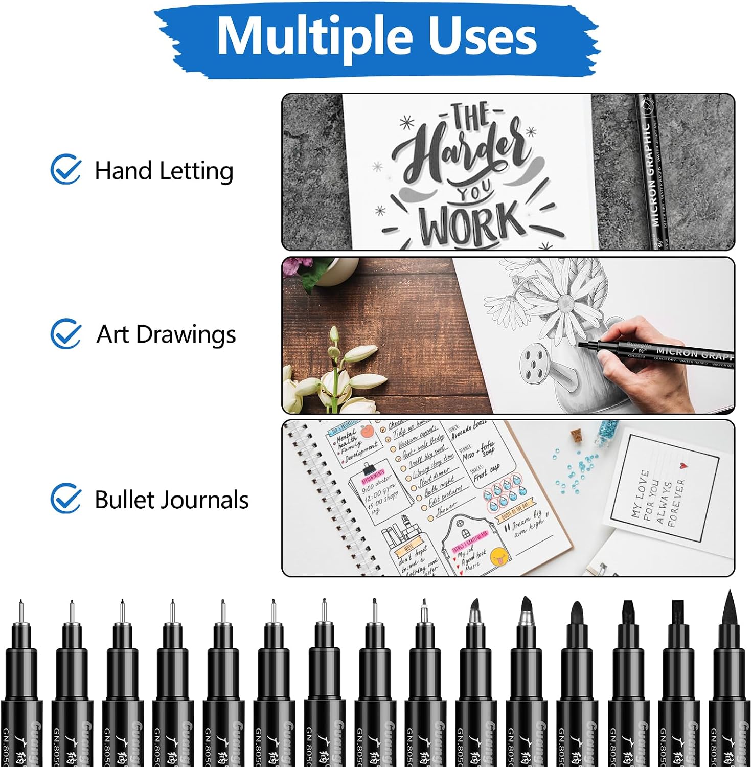 Detalle de OFFCUP Black Fineliner Pens 15pcs for Drawing 🎨