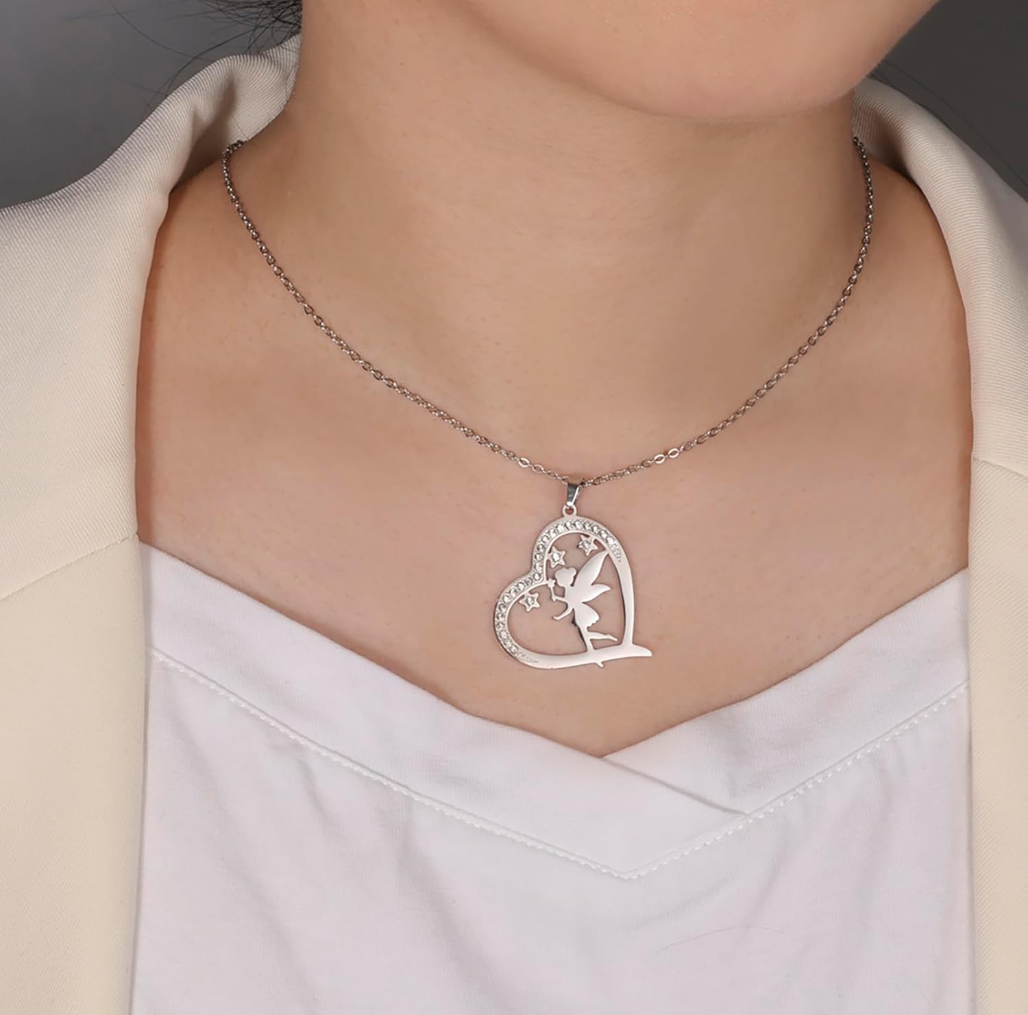 Detalle de EUEAVAN Prinzessin Wendy Halskette – Pixie-Anhänger mit Zirkonia, Edelstahl