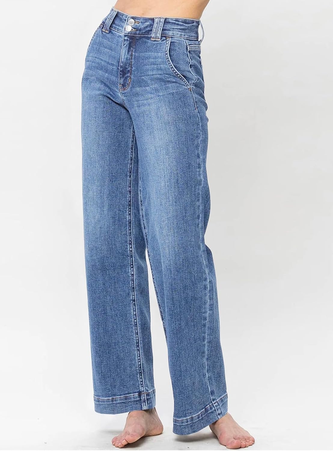 Thumbnail 1 de Astylish Women’s High-Waisted Wide-Leg Straight Jeans with Tummy Control