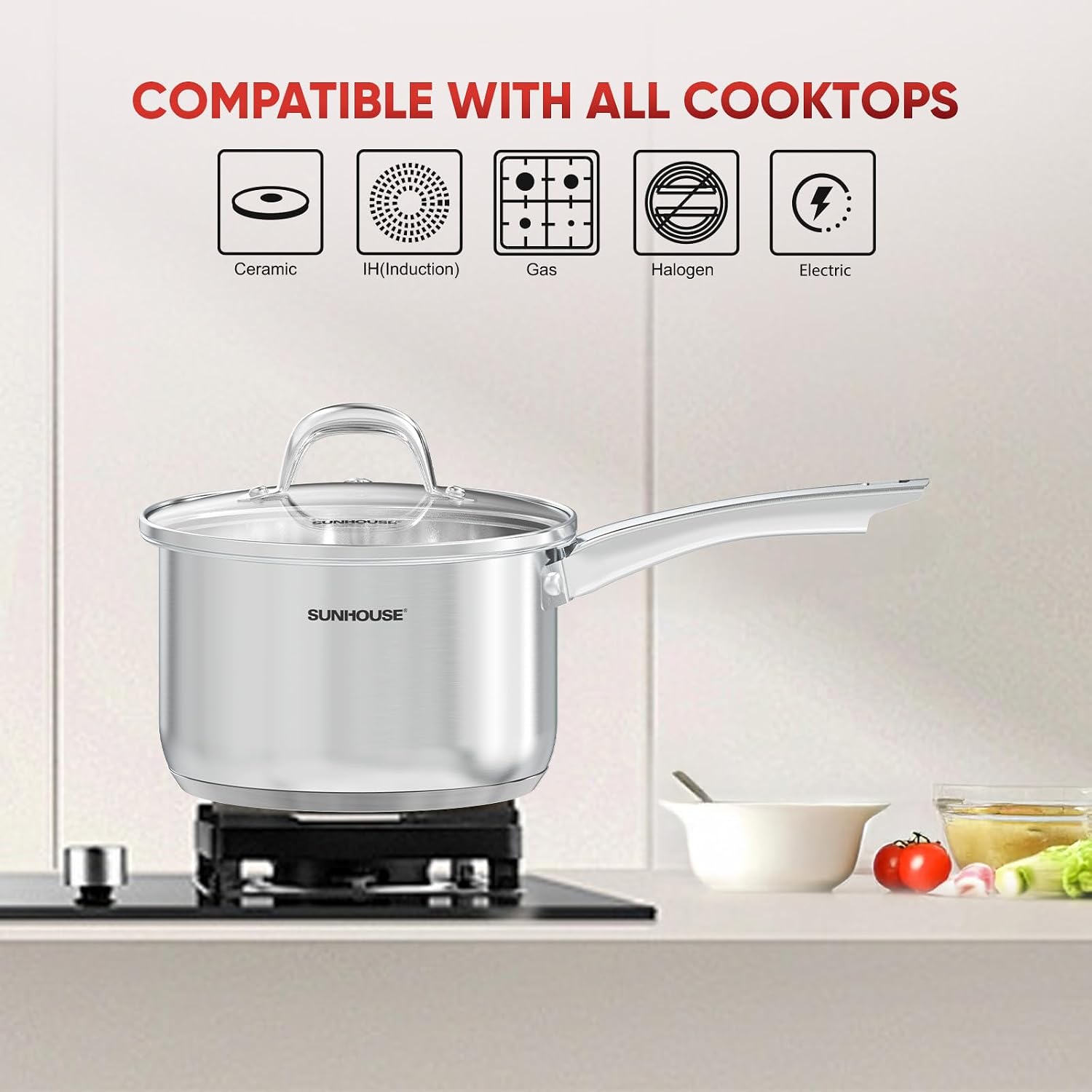Thumbnail 4 de SUNHOUSE 3-Quart Stainless Steel Saucepan with Lid