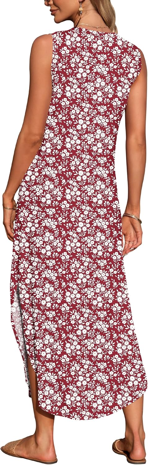 Thumbnail 4 de WNEEDU Damen Sommerkleid Lang mit V-Ausschnitt, A-Linie und Taschen