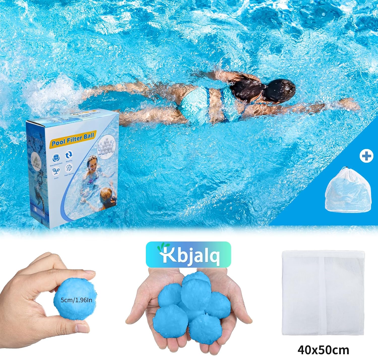 Detalle 2 de KBJALQ Pool Filter Balls, 3.1 lb Blue Reusable Pool Filter Media