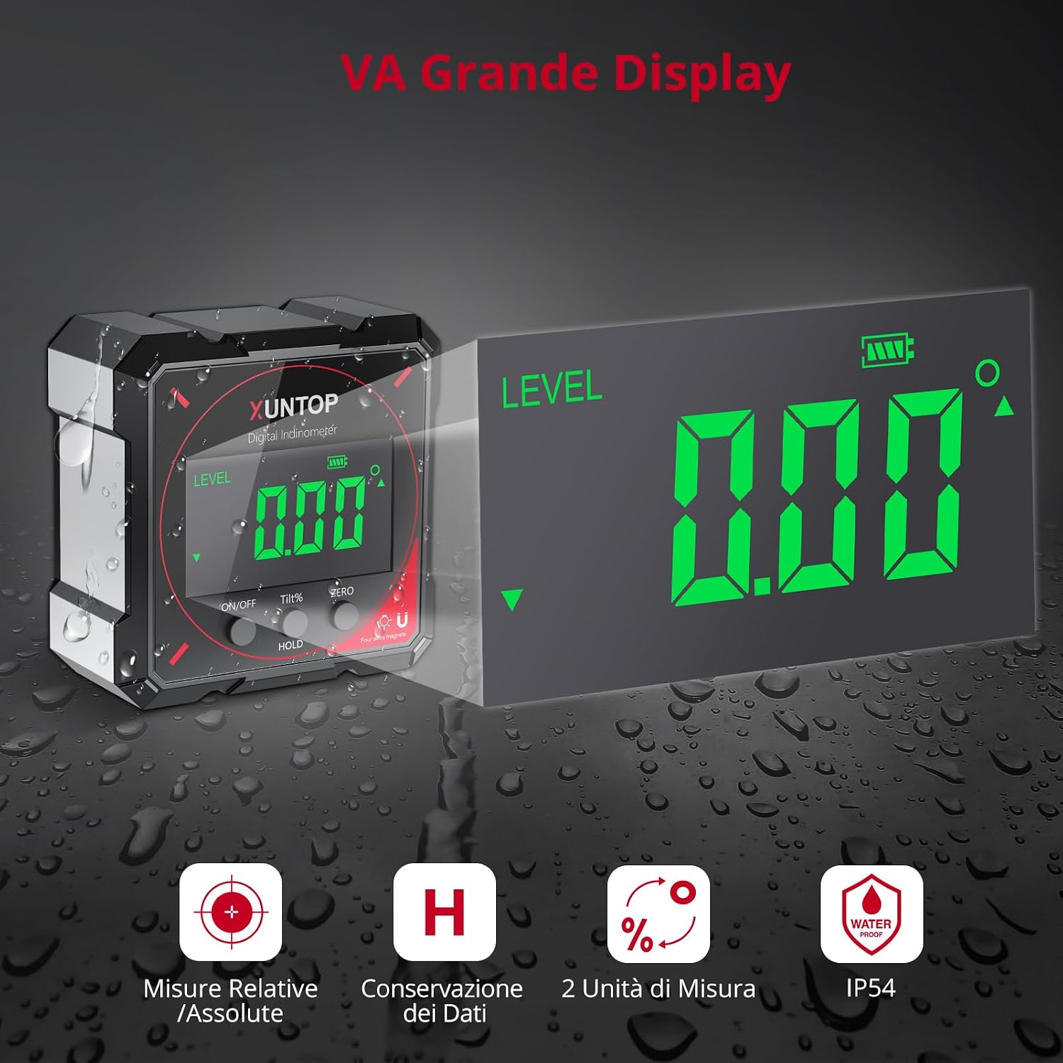 Thumbnail 1 de XUNTOP 4*90° inclinometro digitale ricaricabile con display LCD IP54 e 4 lati magnetici