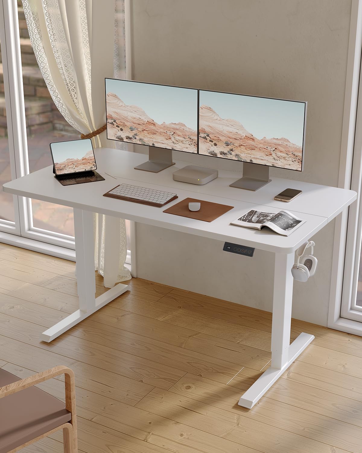Detalle 2 de FEZIBO One INCF-SD0001-120WHI-01 Electric Standing Desk, Moon White, 3 Presets