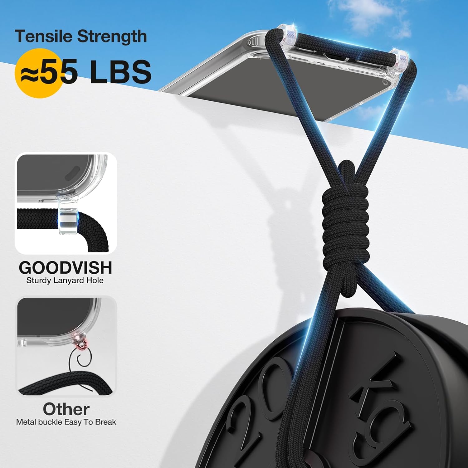 Thumbnail 2 de GOODVISH Handykette Case mit Band für iPhone 17 (6,3") – transparent, Kameraschutz & Displayschutz, Schwarz