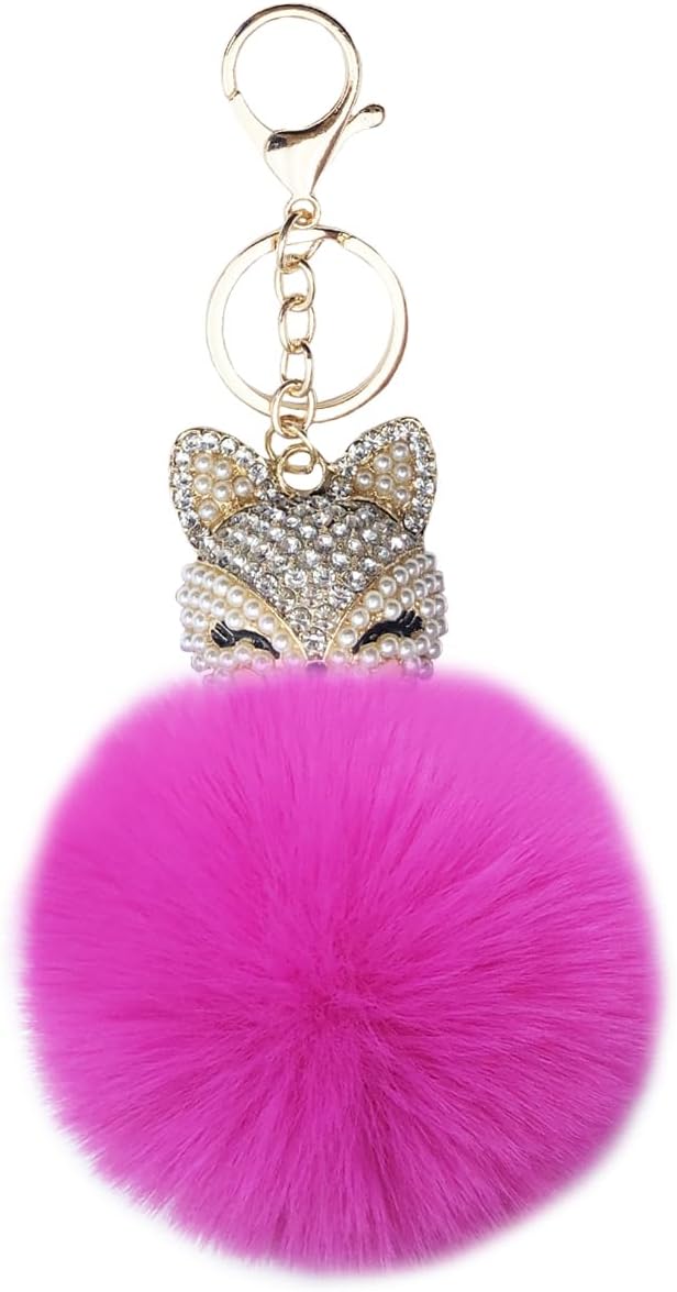 Thumbnail 6 de Xsclpomddy Pom Poms Keychains: Fluffy Fox Head Crystal Rhinestone Pendant