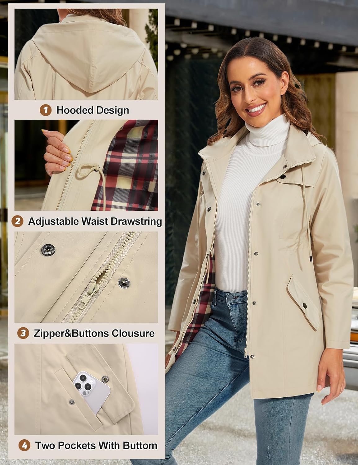 Thumbnail 3 de UMIPUBO women’s waterproof long raincoat jacket with hood and pockets