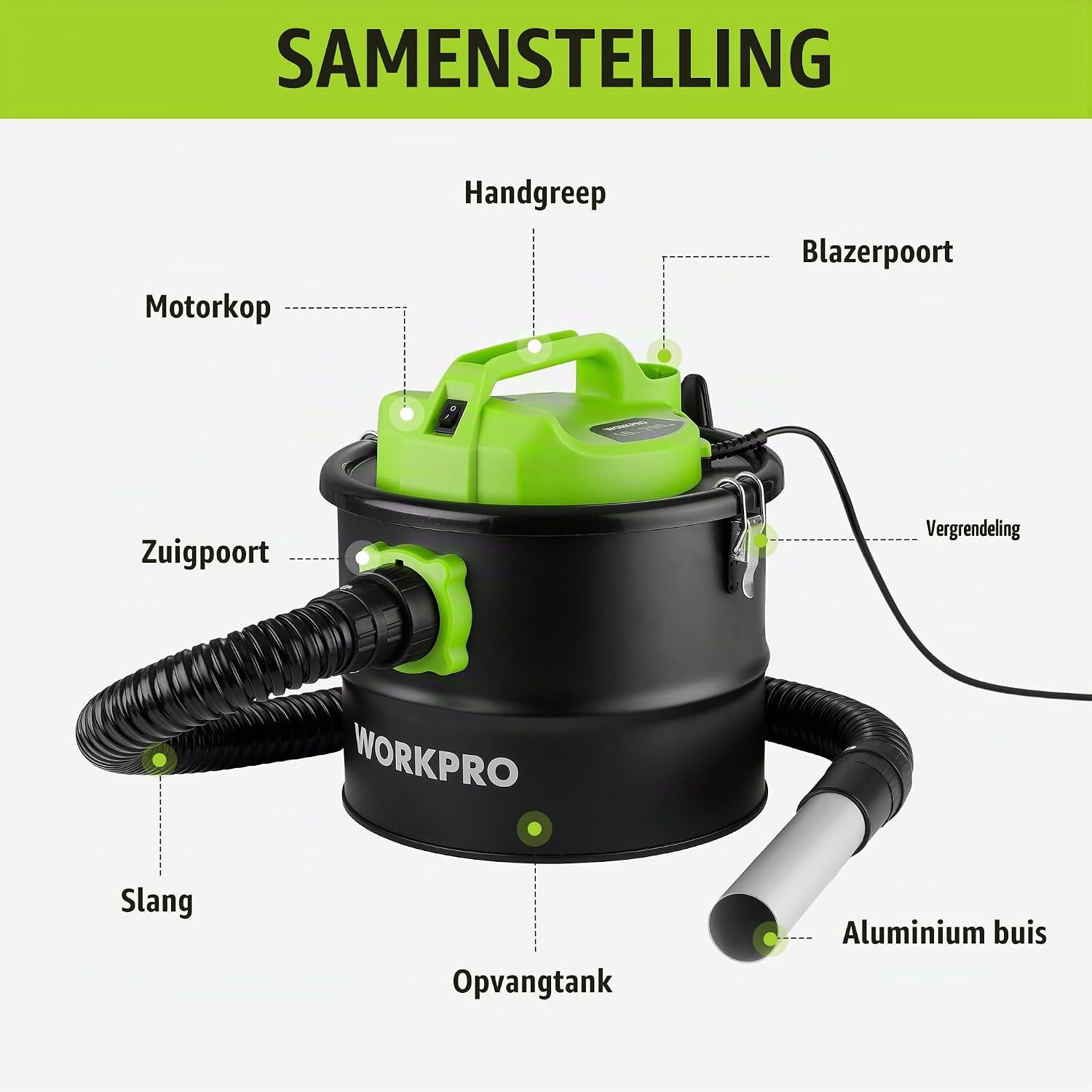 Detalle de WORKPRO W125443A aszuiger, 10 liter, 700 W en blaasfunctie