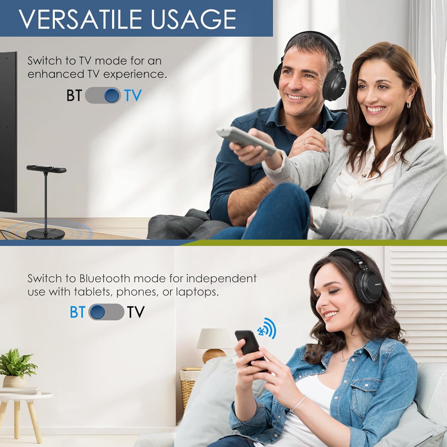Thumbnail 5 de SIMOLIO Duo Kabelloser TV Kopfhörer 737D Plus – Kino & Dialogmodus, 50 m Reichweite, Bypass zur Soundbar