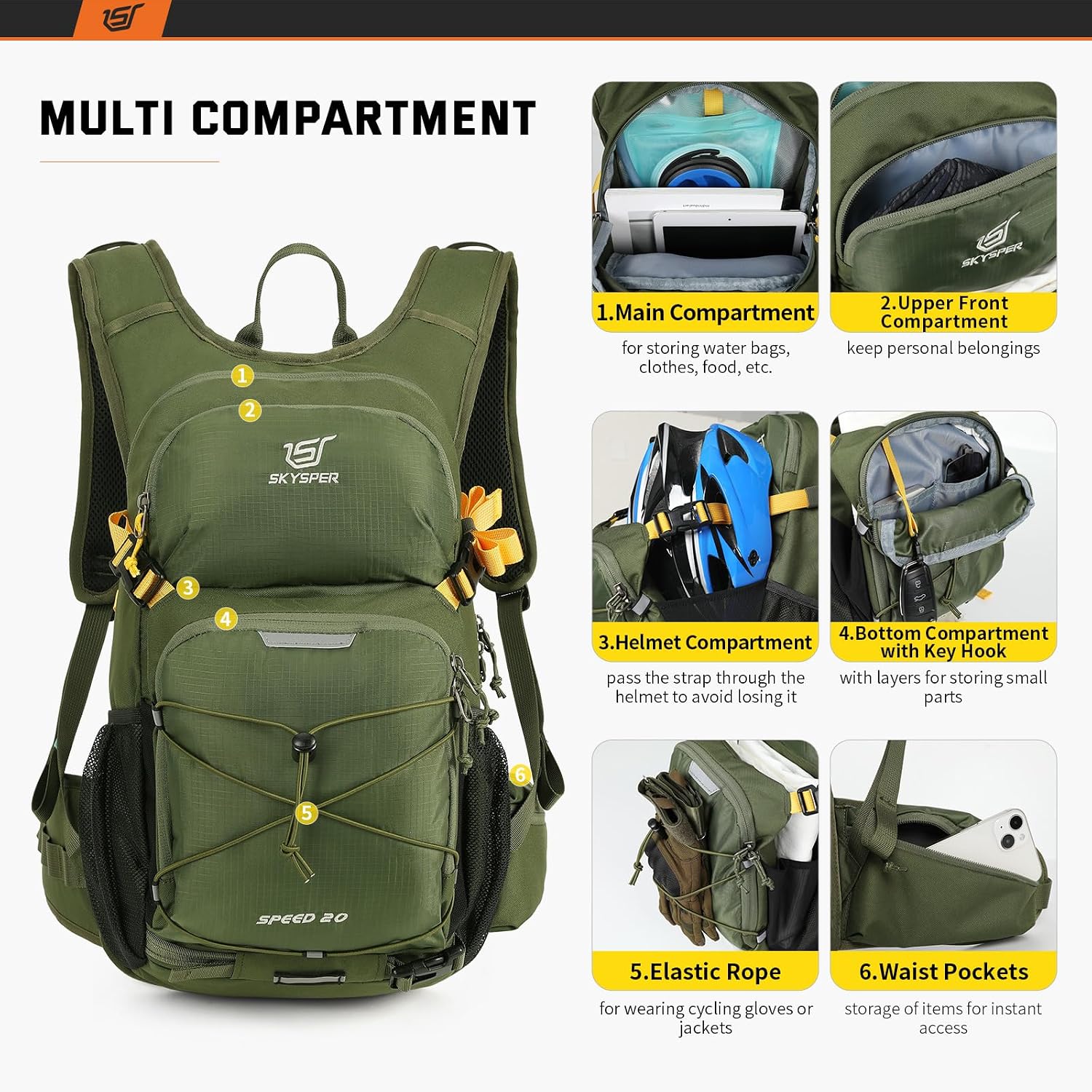 Detalle de SKYSPER Cycling Backpack 20L: Lightweight, versatile daypack for biking and outdoor adventures