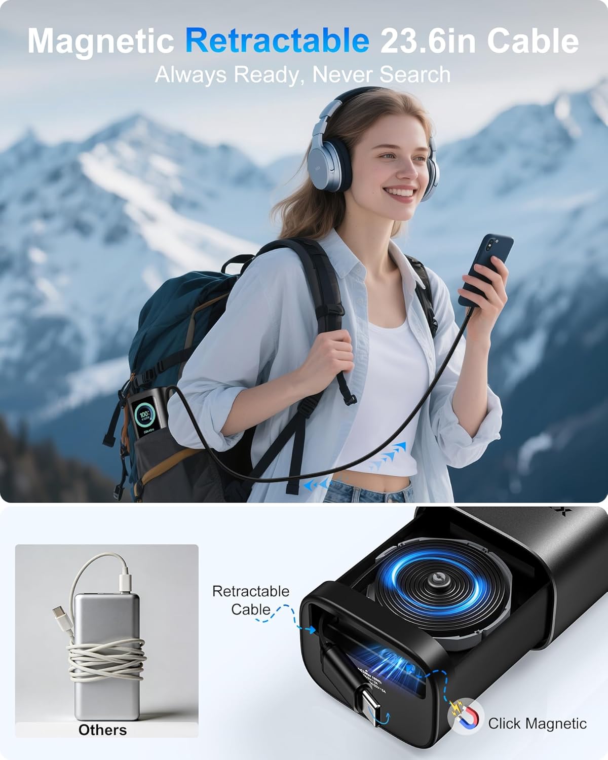 Thumbnail 2 de ASPERX 20000mAh 165W Power Bank with Retractable Cables — USB‑C Laptop Charger