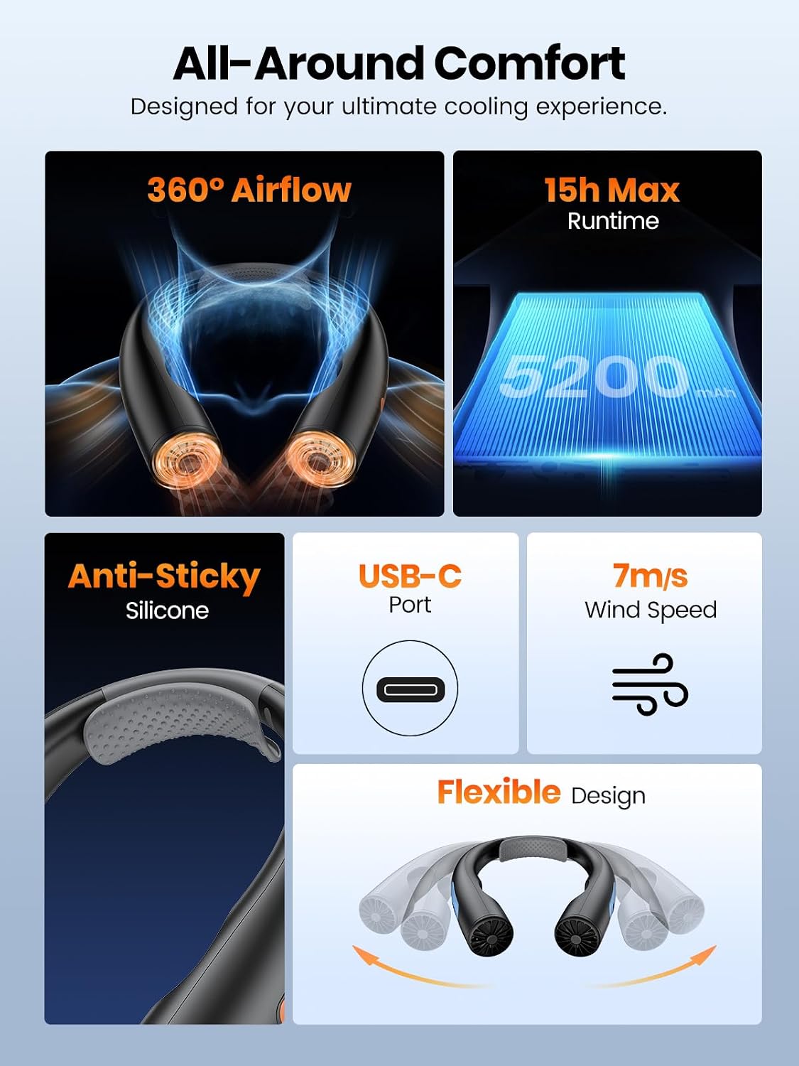 Thumbnail 4 de Warmco N3 Portable Neck Fan — 5200mAh, 15 Hrs Runtime, 360° Airflow