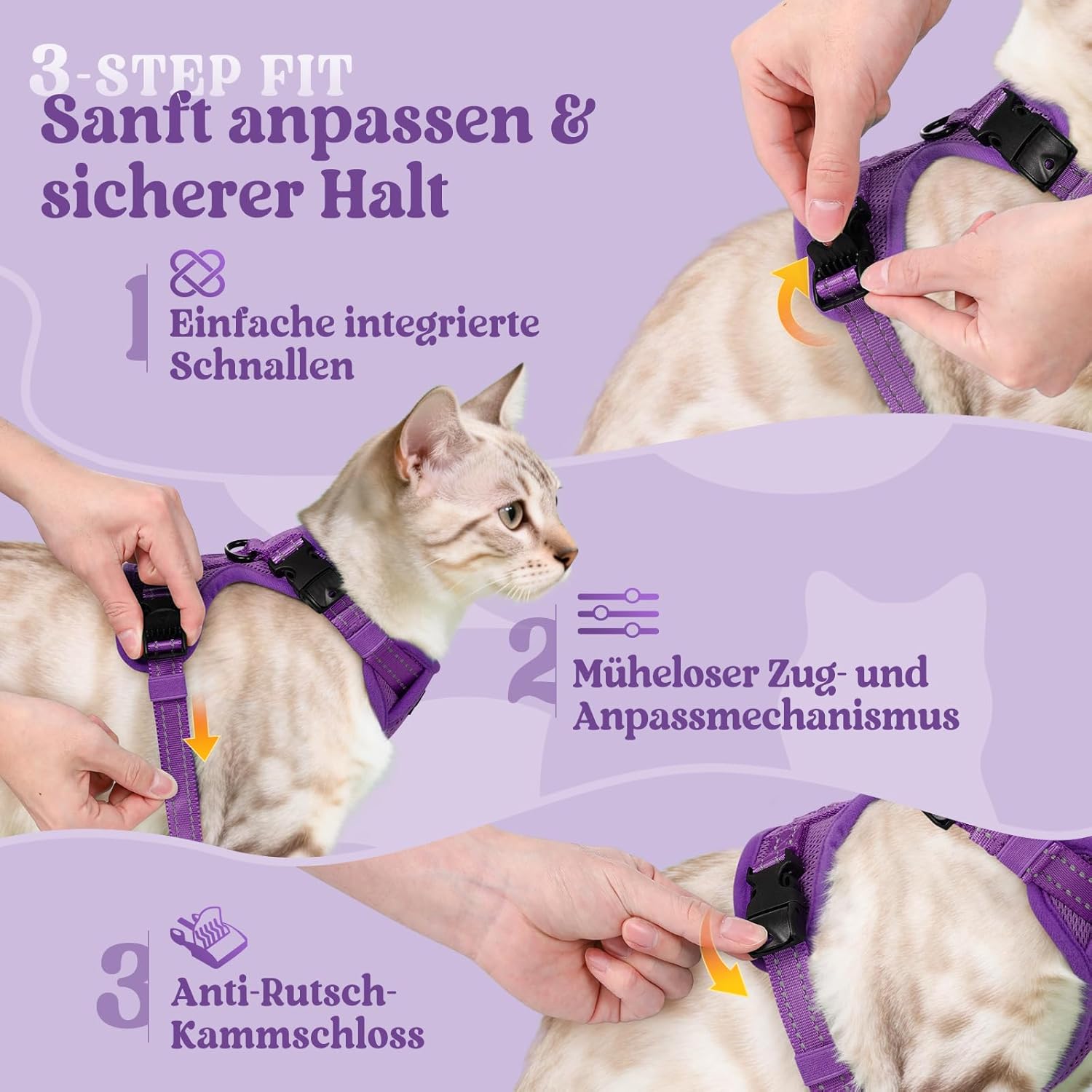 Detalle de Rabbitgoo Katzengeschirr mit Leine – Ausbruchsicher, verstellbar, weiches Brustgeschirr, Reflektierend, S (Lila)