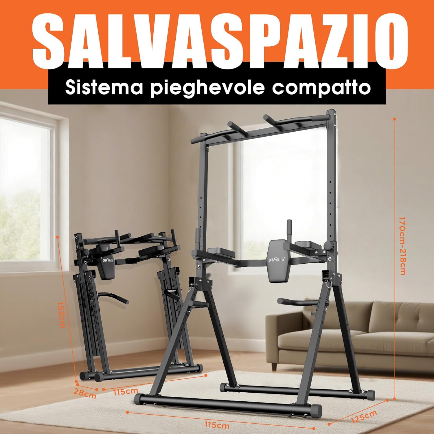 Thumbnail 2 de DH FitLife Power Tower Dip Station Pieghevole: stazione fitness multifunzionale per casa