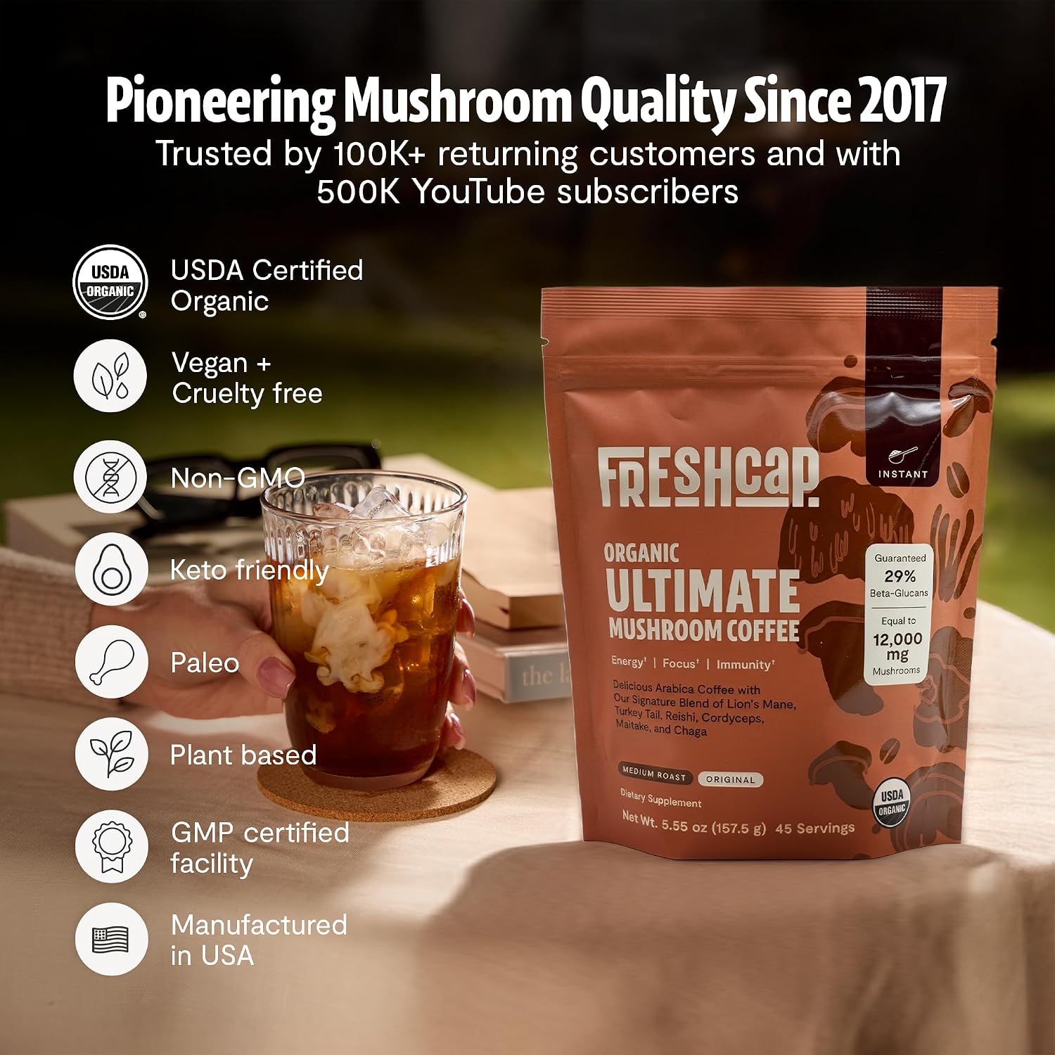 Thumbnail 6 de FreshCap Mushroom Powders Organic Instant Mushroom Coffee, 45 Servings
