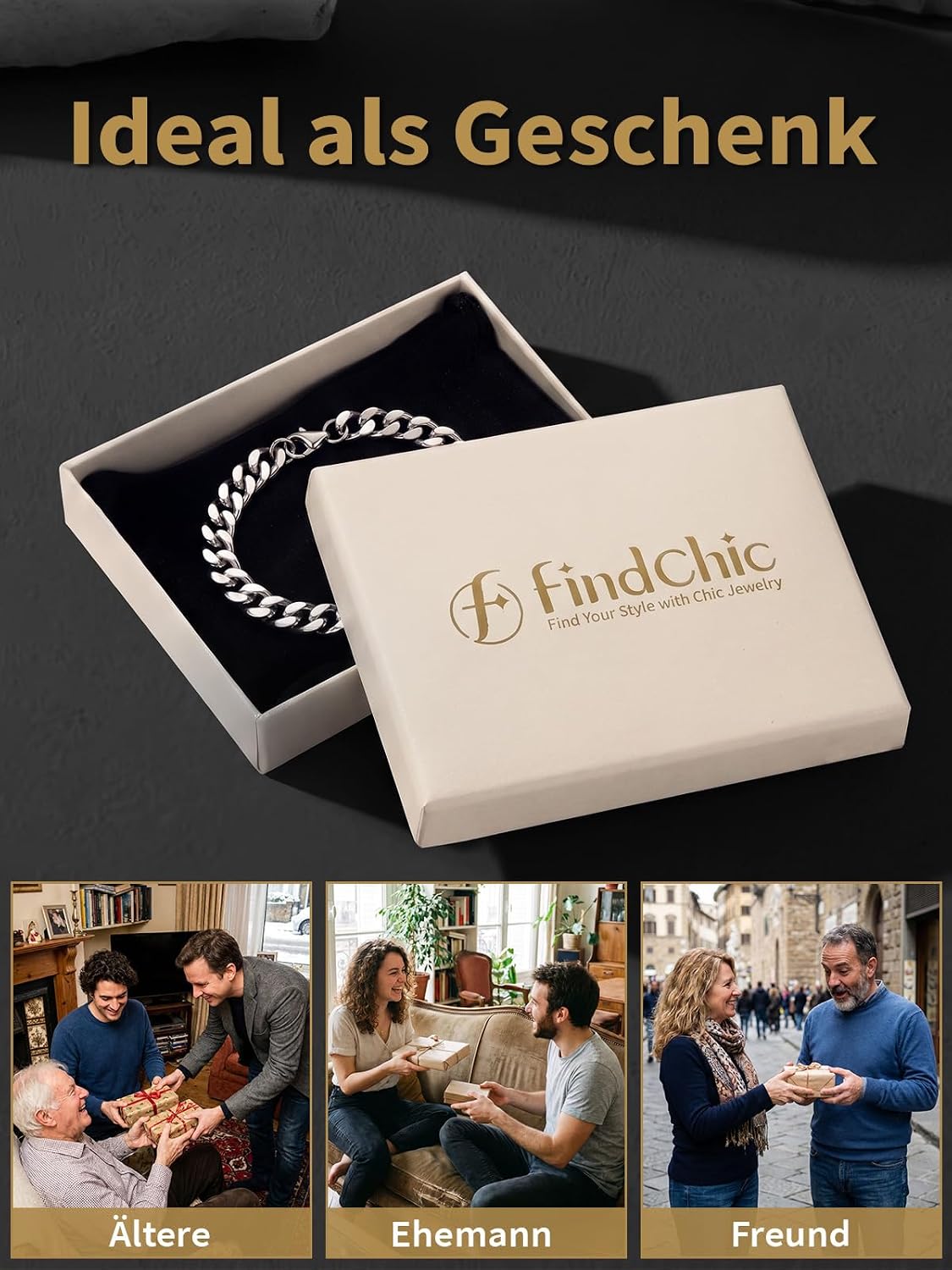 Thumbnail 6 de FindChic Panzerarmband Edelstahl 5/7/9/12 mm – Herren & Damen, inkl. Schmuckbox