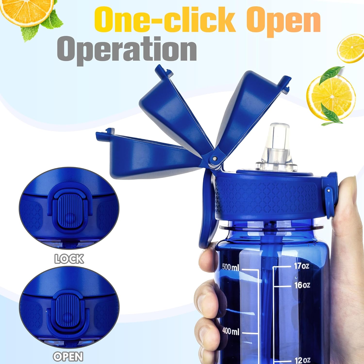 Thumbnail 1 de GOPPUS 500ml/17oz Clear Tritan Water Bottle with Straw – BPA Free, Leakproof & One-Handed Flip Top