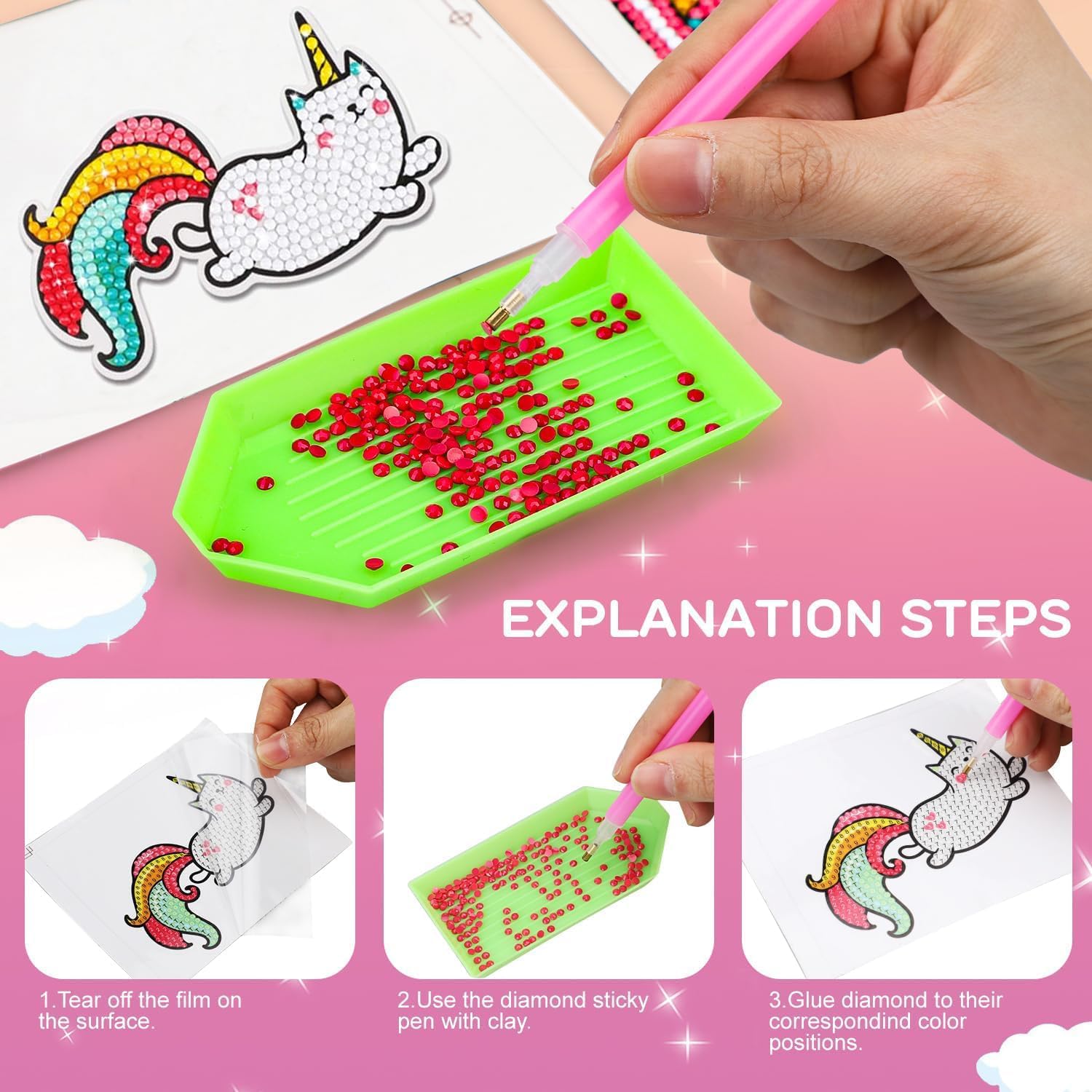 Thumbnail 1 de Afufu 5D Diamond Art Keyring Kits for Kids (Age 6–12) – Creative Diamond Painting Craft Set